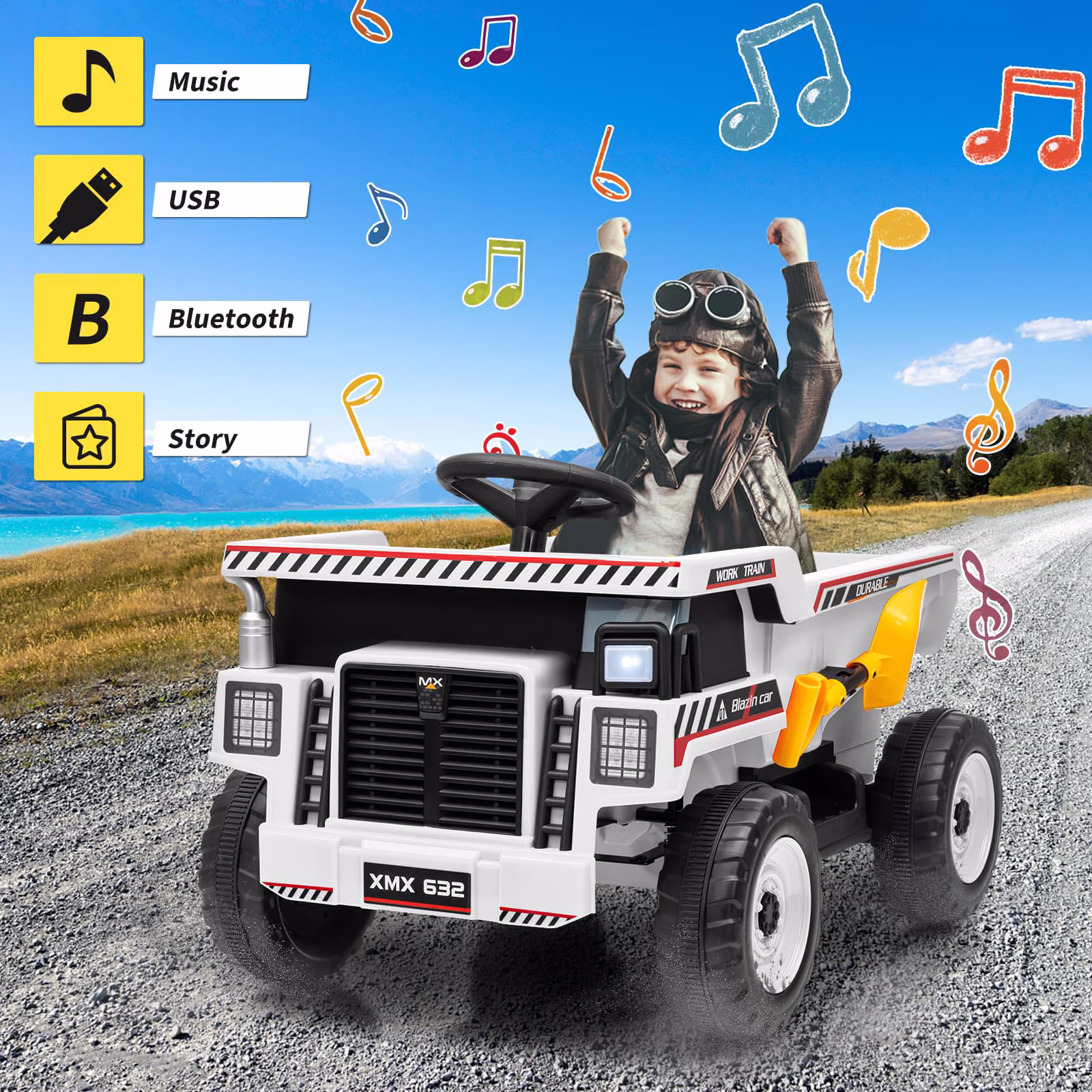 12V Ride On Dump Truck for Kids Electric Ride On Car Toy Toddlers 4 Wheeler Construction Vehicles with Remote Control, Dump Bed, Shovel, LED Lights, Music, for Kids 3 - Image 4