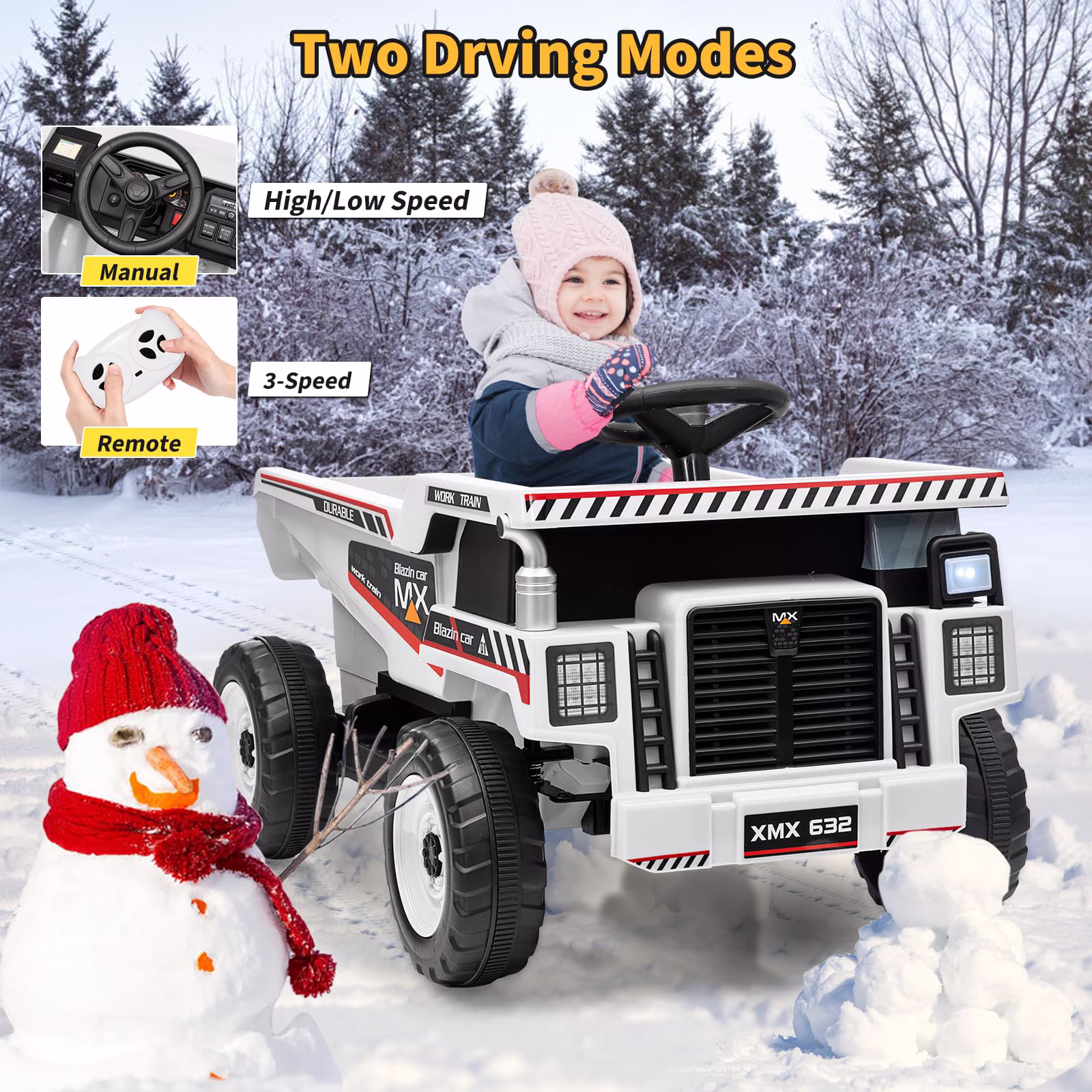 12V Ride On Dump Truck for Kids Electric Ride On Car Toy Toddlers 4 Wheeler Construction Vehicles with Remote Control, Dump Bed, Shovel, LED Lights, Music, for Kids 3 - Image 2