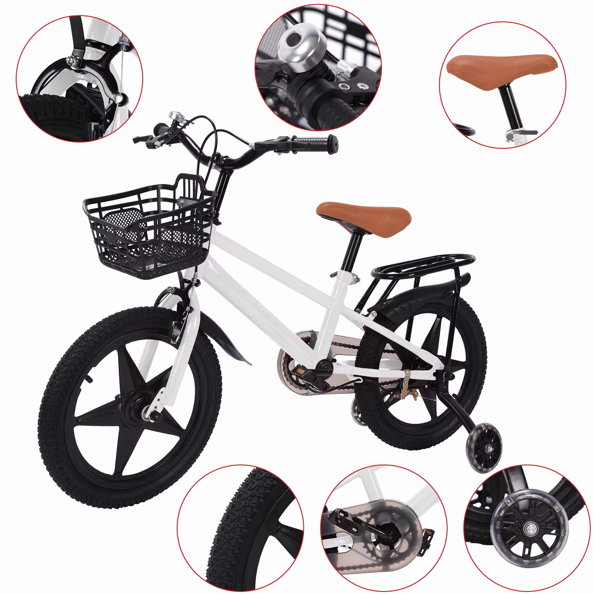 14-18 Inch Kids Bike for Boys Girls Ages 6-14 Years, Multi-Functional Children Bikes with Training Wheels and Basket Red/White/Pink - Image 5