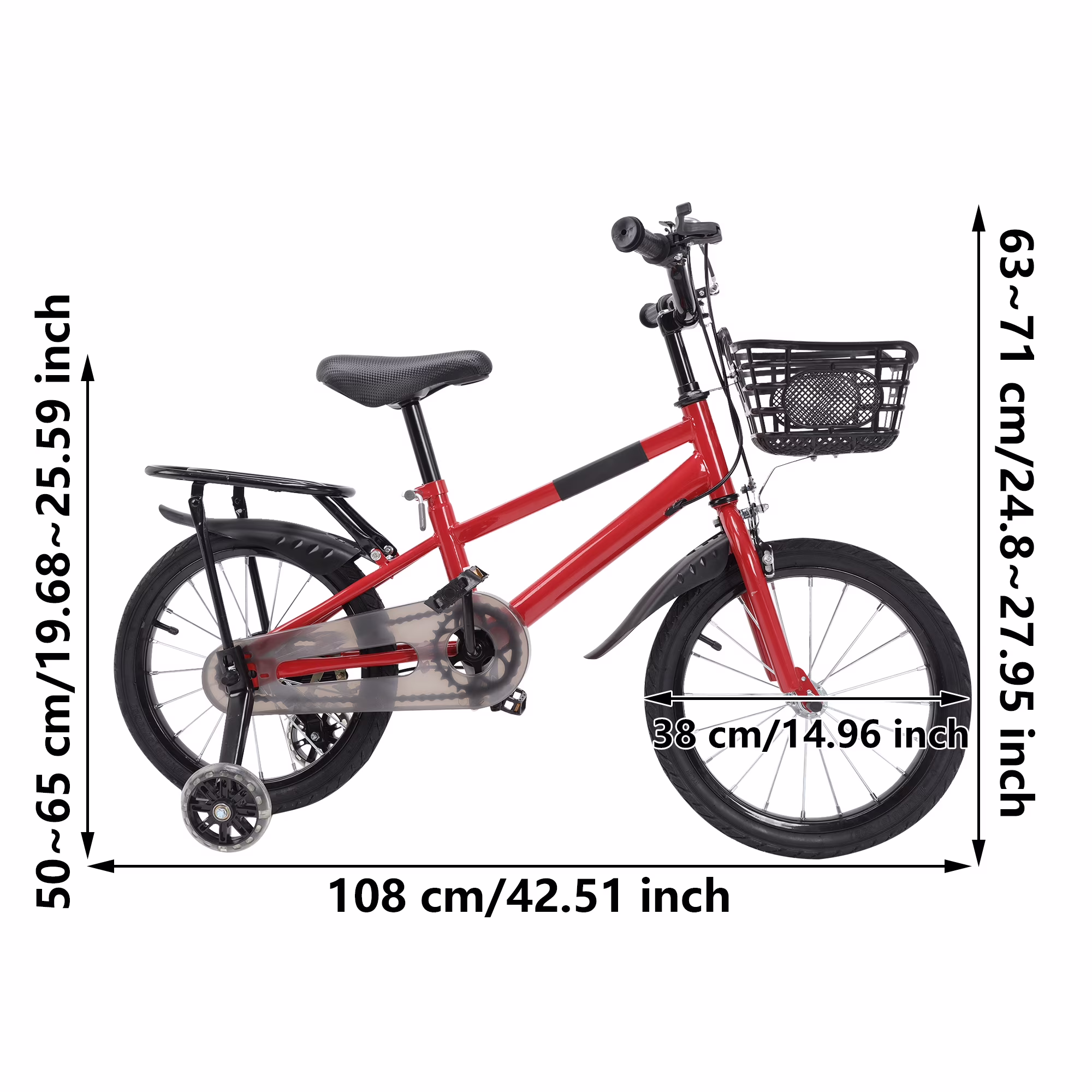 16 Inch Bicycle Children's Training Bicycles Kids Bike with Basket Bell Training Wheels & Basket Pink/Red/White - Image 2