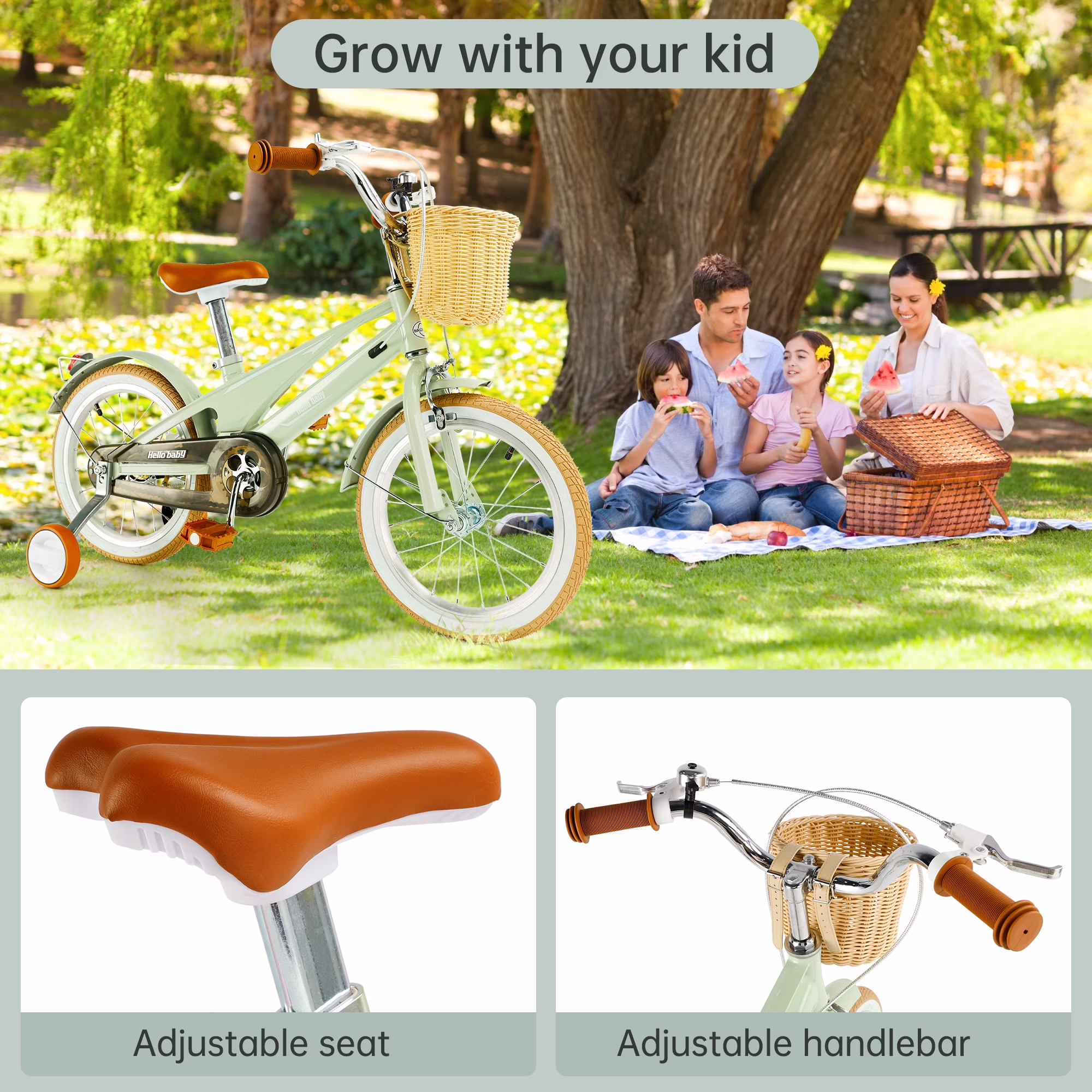 16 Inch Girls Boys Bike for 4-9 Years Old Toddlers and Kids, Kids Bike with Training Wheels, Basket, Dual Brake, Retro Style Children Bicyle - Image 4