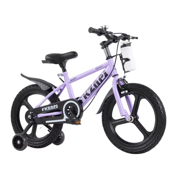 16 Inch Kids Bike for Ages 3-9, High Carbon Steel Frame, Magnesium Alloy Wheels, Training Wheels with Night Glow, Adjustable Seat, Water Bottle Included, Purple
