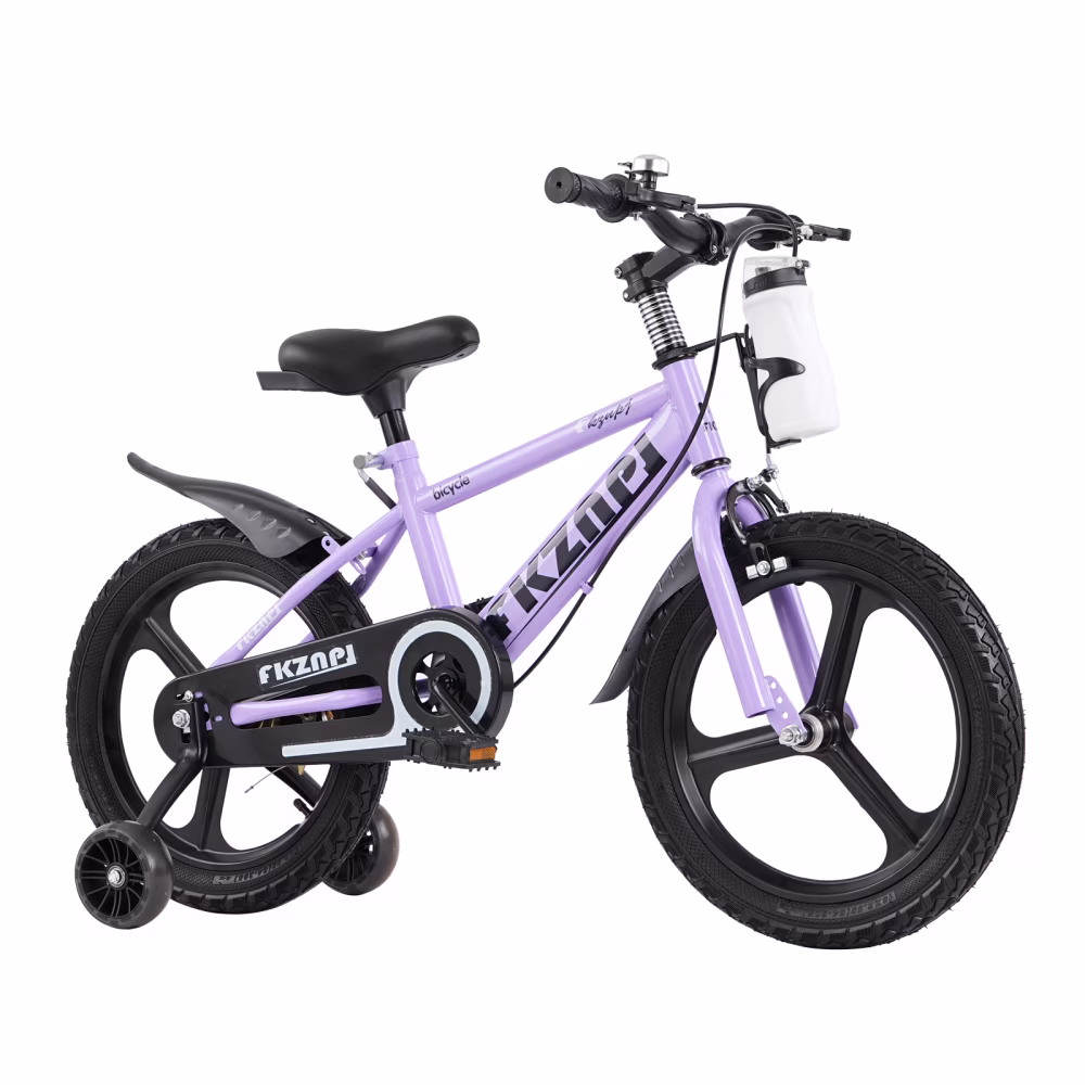 16 Inch Kids Bike for Ages 3-9, High Carbon Steel Frame, Magnesium Alloy Wheels, Training Wheels with Night Glow, Adjustable Seat, Water Bottle Included, Purple