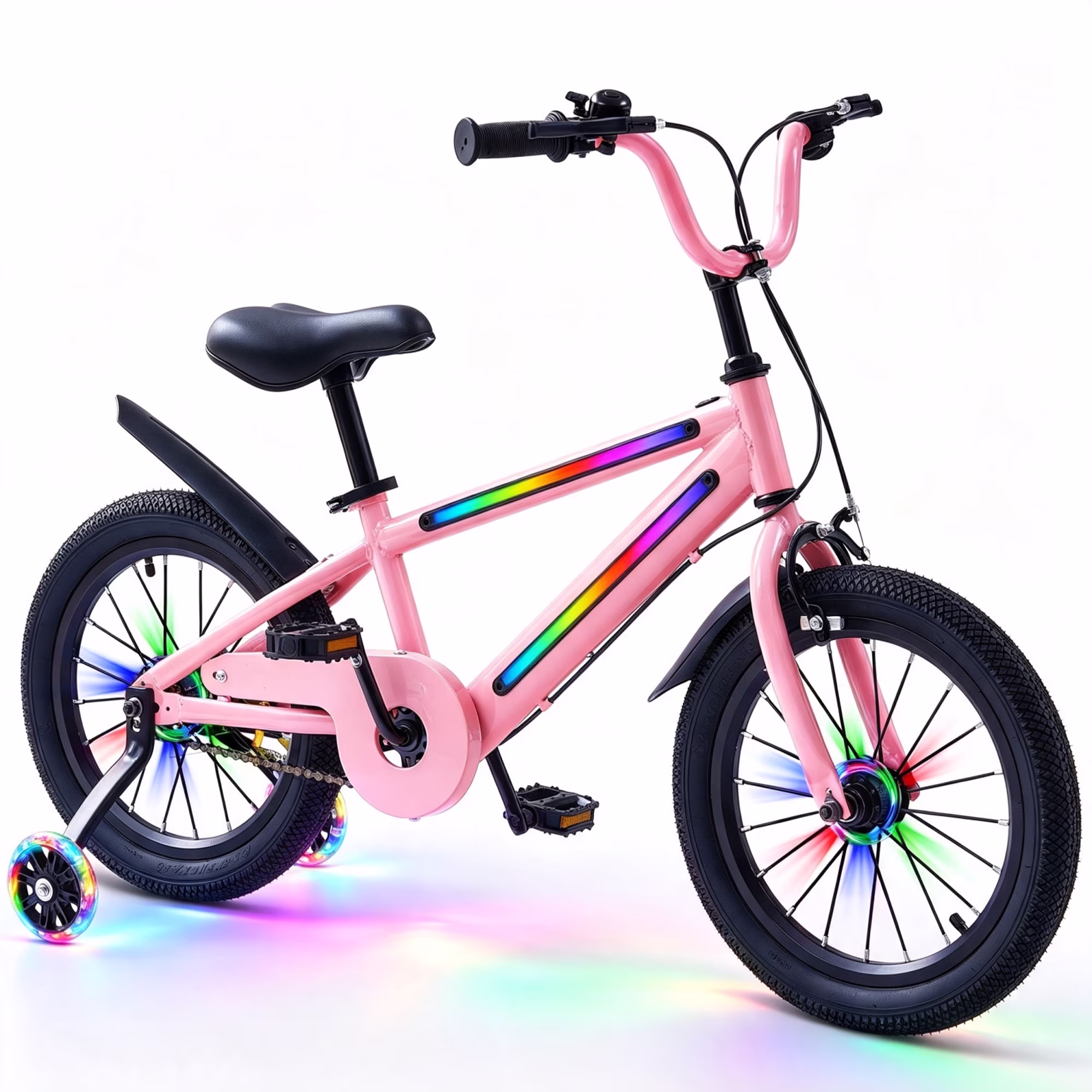 16 Inch Lighted Kids Bike for Boys & Girls,Kids Bicycle with 4 LED Light Modes 8 Colors Frame and Training Wheels for 4-7 Years Old