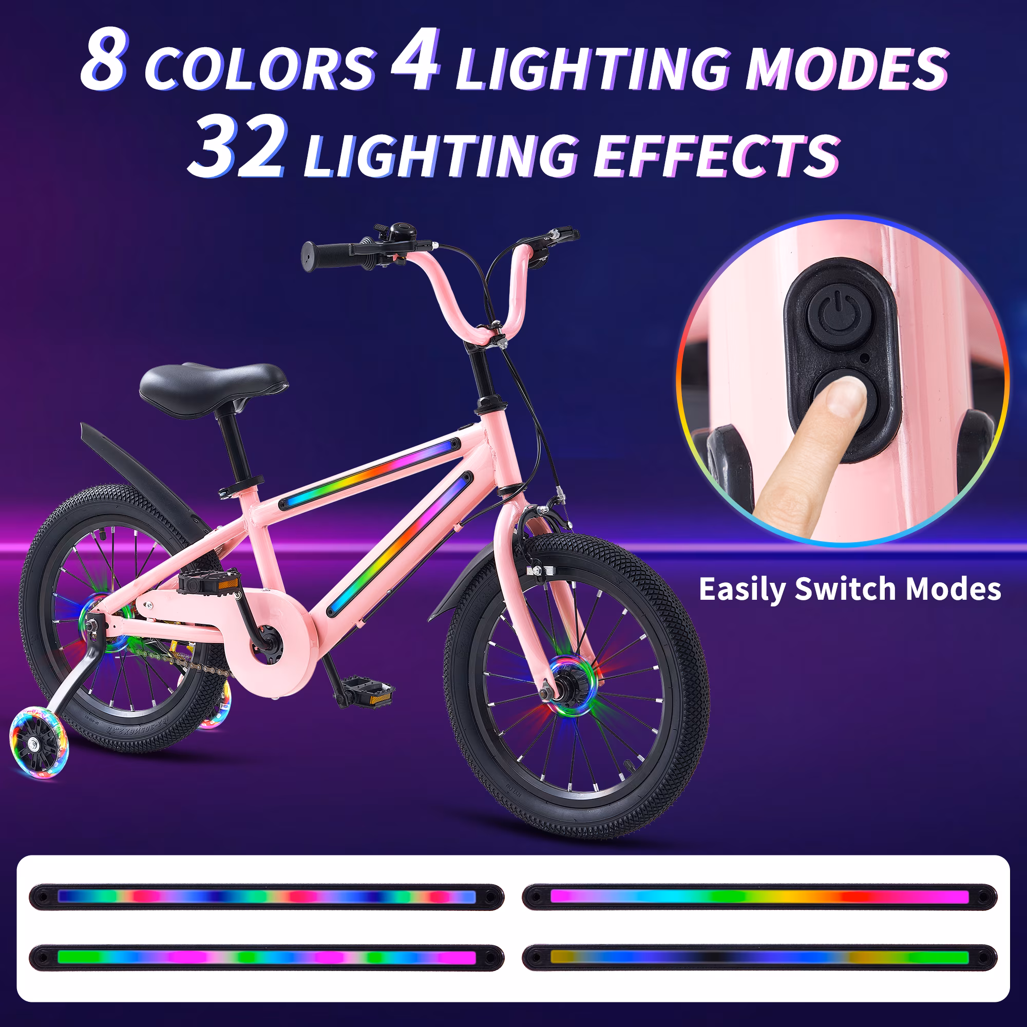 16 Inch Lighted Kids Bike for Boys & Girls,Kids Bicycle with 4 LED Light Modes 8 Colors Frame and Training Wheels for 4-7 Years Old - Image 2