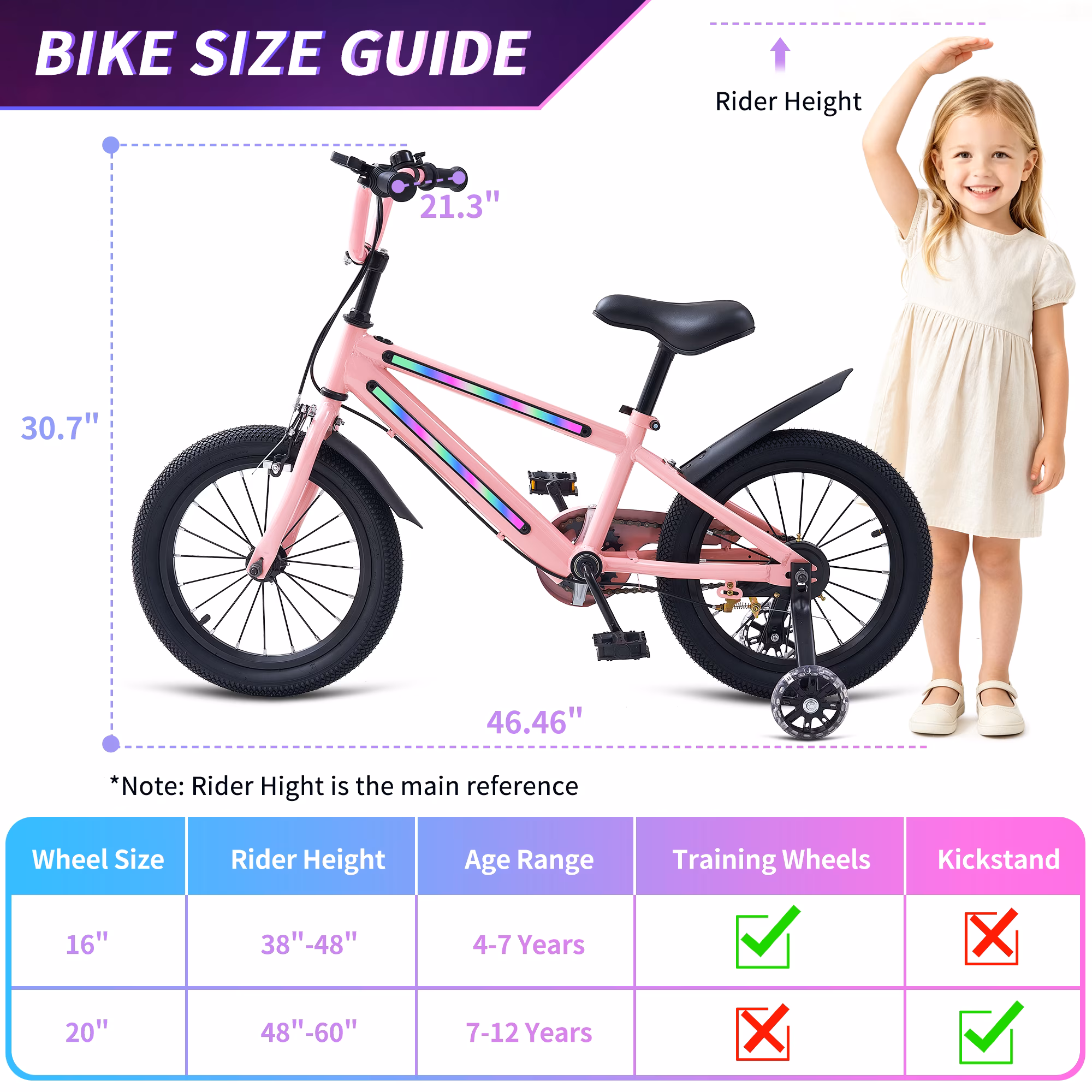 16 Inch Lighted Kids Bike for Boys & Girls,Kids Bicycle with 4 LED Light Modes 8 Colors Frame and Training Wheels for 4-7 Years Old - Image 4