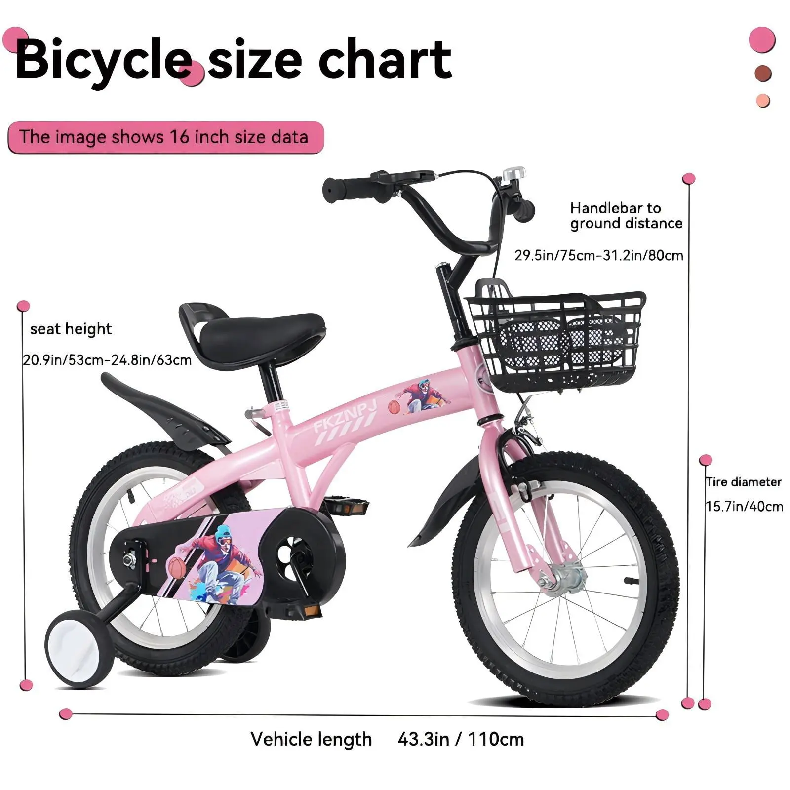 16 Inch Sporty Kids Bike With Training Wheels And Stand Adjustable Saddle Suitable For Boys And Girls Aged 4-8 Years Tall Height 41-53 Inches - Image 2