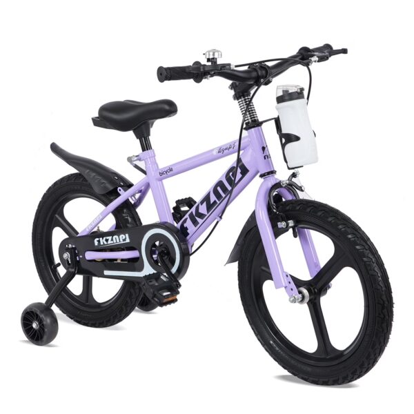 16" Kids Bike for Boys Girls, Toddler Bike with Training Wheels, Bicycle for Kids with Adjustable Seat, Water Bottle, Fits Riders 41"-53", Purple