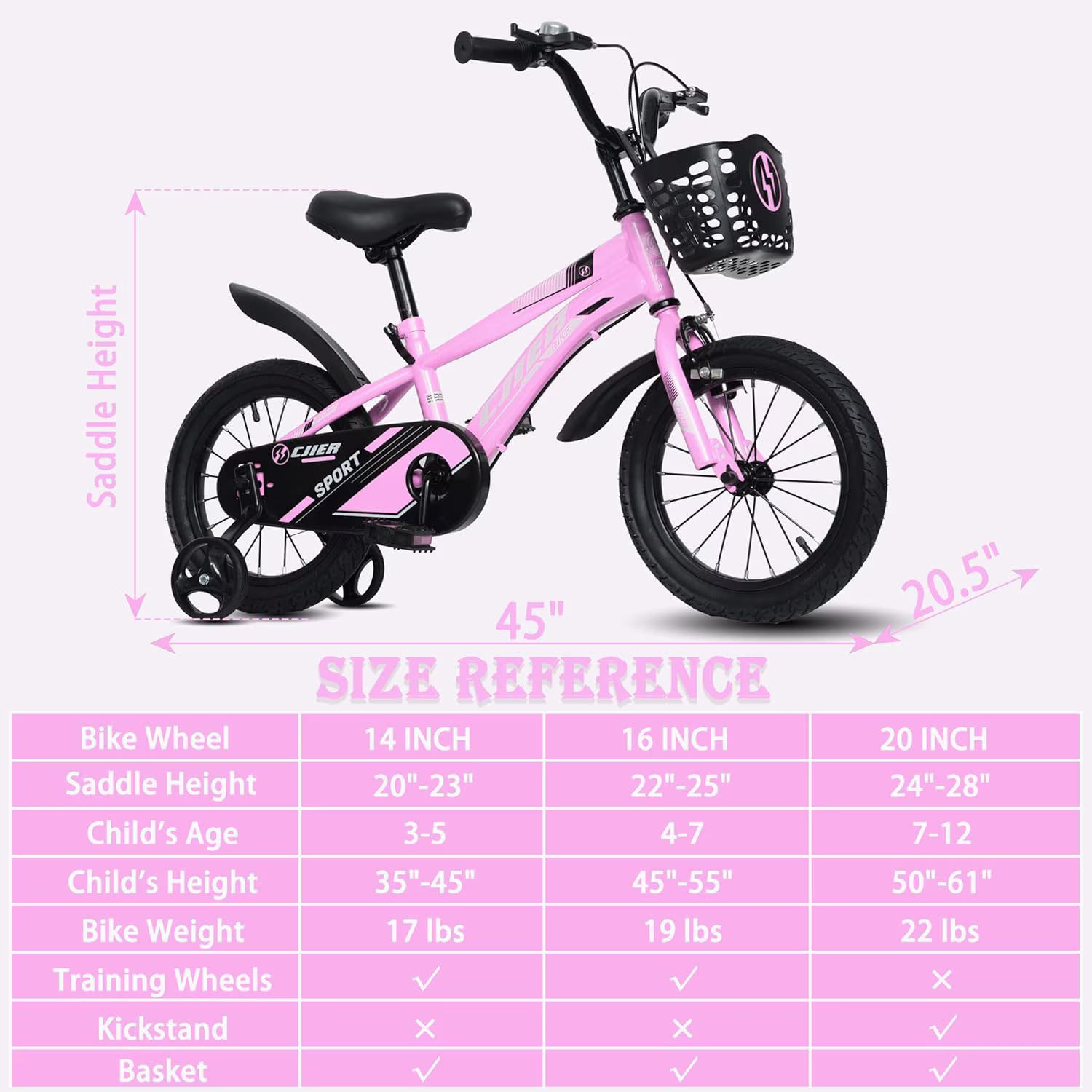 16" Kids Bike for Girls, Akaber Girls Bicycles with Training Wheels for Kids Ages 4-8, Pink - Image 3