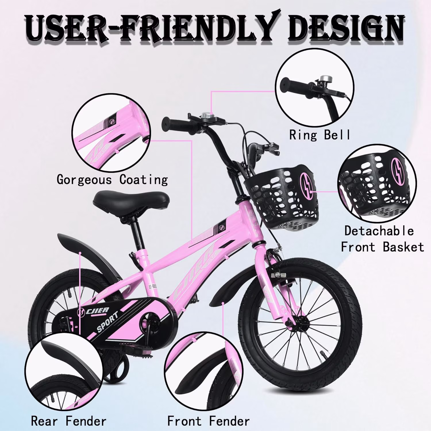 16" Kids Bike for Girls, Akaber Girls Bicycles with Training Wheels for Kids Ages 4-8, Pink - Image 5