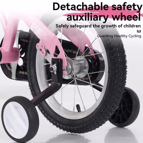 16‘’Sporty Kids Bike with Training Wheels and Stand Adjustable Saddle Suitable for Boys and Girls Aged 4-10 Years Tall Height 41-57 inches Pink - Image 5