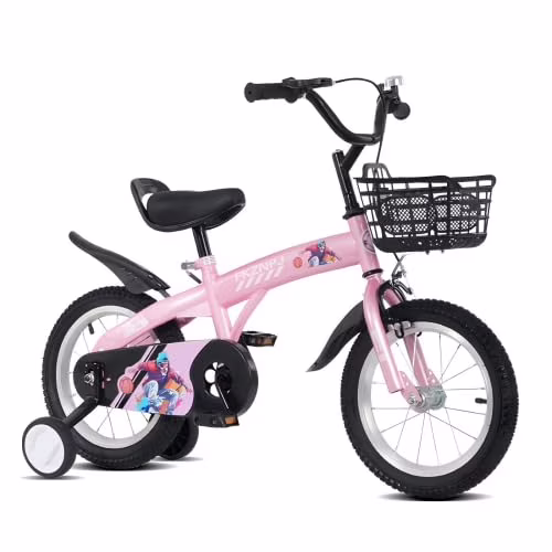 16‘’Sporty Kids Bike with Training Wheels and Stand Adjustable Saddle Suitable for Boys and Girls Aged 4-10 Years Tall Height 41-57 inches Pink