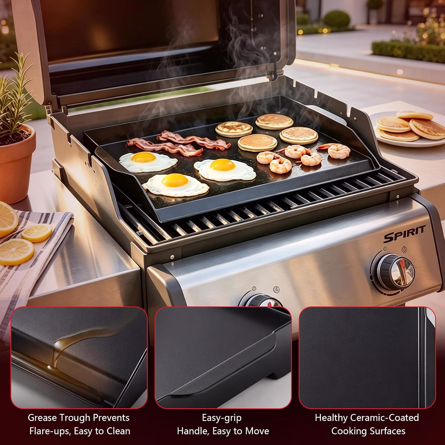 17" x 13" Universal Griddle Insert for Gas Grill Ceramic Nonstick Coating Flattop Griddle Attachment for Blackstone Charbroil Nexgrill Weber and More Gas Grill, Stove Top Griddle - Image 2