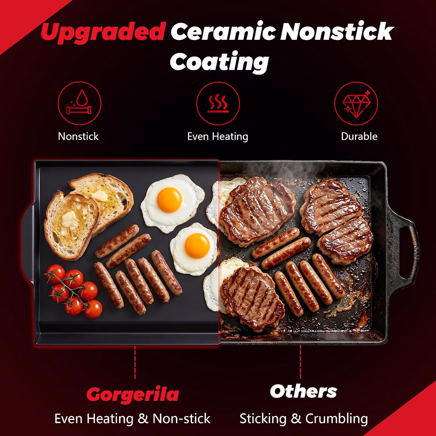 17" x 13" Universal Griddle Insert for Gas Grill Ceramic Nonstick Coating Flattop Griddle Attachment for Blackstone Charbroil Nexgrill Weber and More Gas Grill, Stove Top Griddle - Image 3