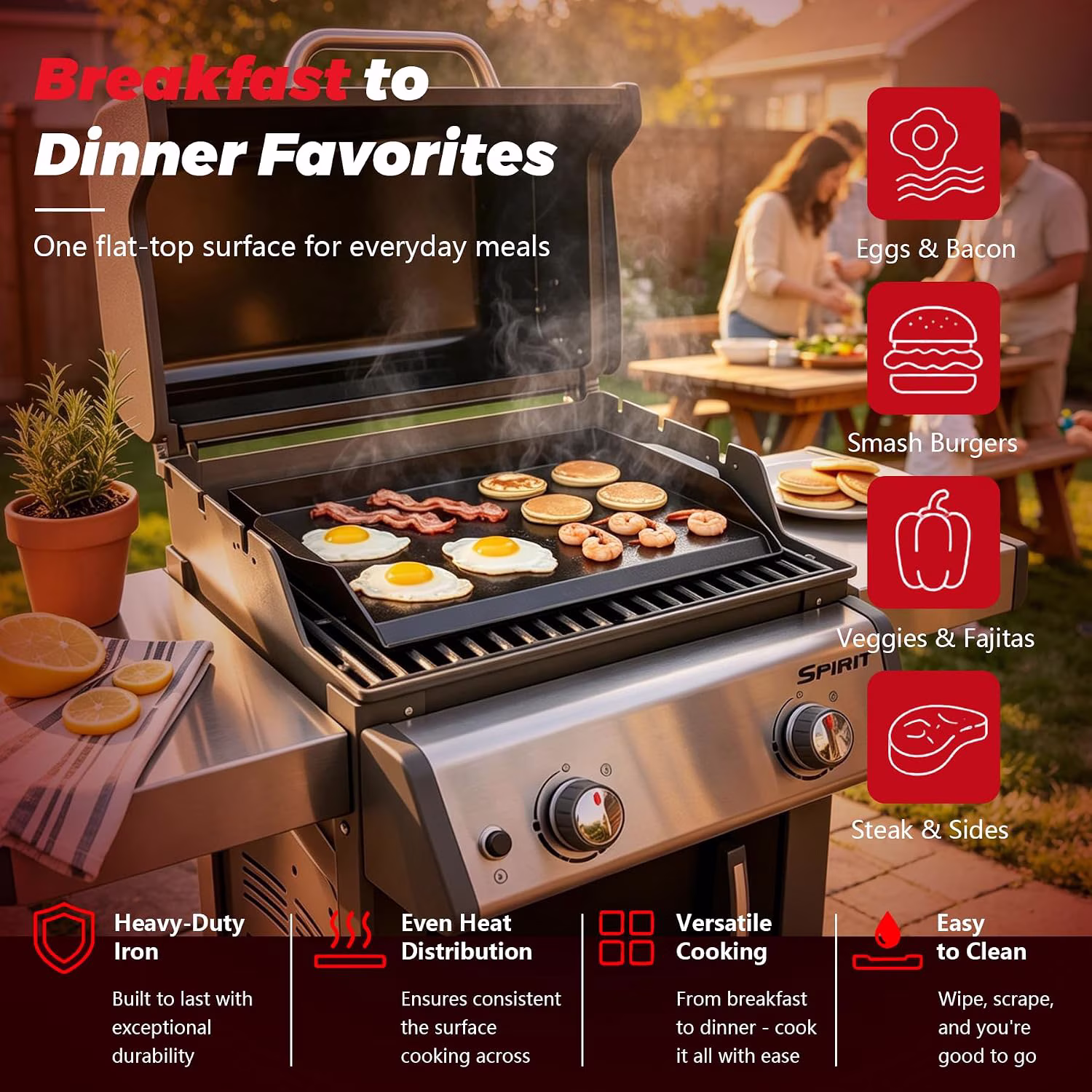 17" x 13" Universal Griddle Insert for Gas Grill Ceramic Nonstick Coating Flattop Griddle Attachment for Blackstone Charbroil Nexgrill Weber and More Gas Grill, Stove Top Griddle - Image 4