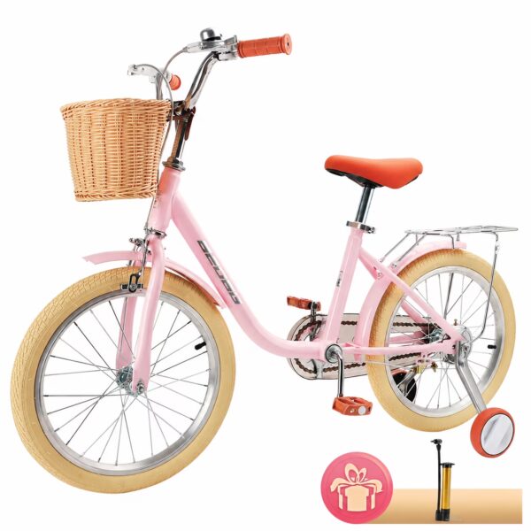 18 Inch Kids Bike with Removable Training Wheels, Adjustable Seat, Steel Frame & Dual Brake, Kids Bicycle for 6-10 Years Old Toddler Girls Boys