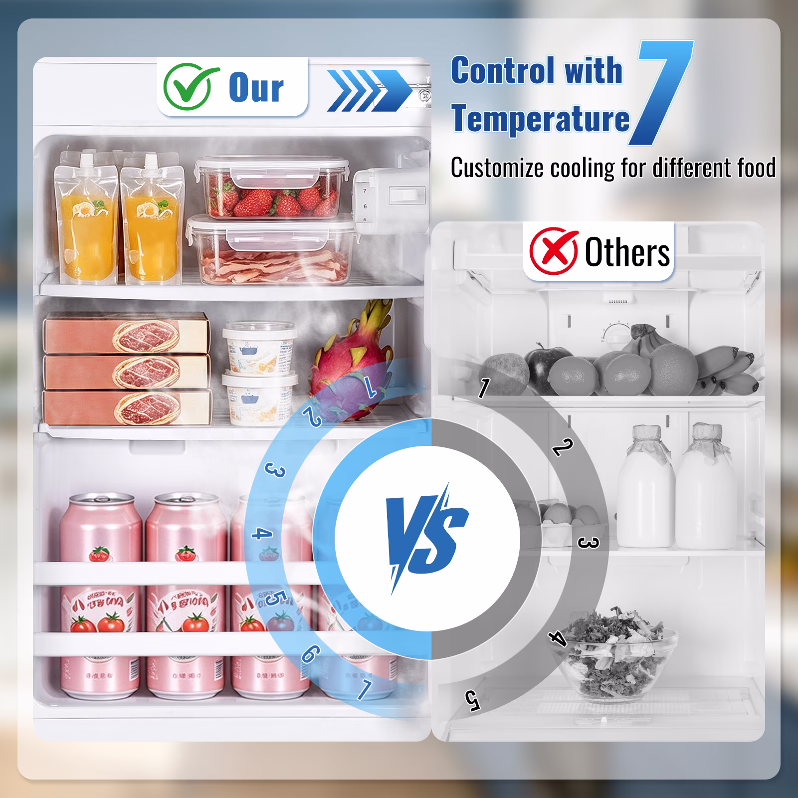 2.0 Cu.Ft Tacool Small Refrigerators with Freezer, Mini Fridge with Removable Shelves, 2 Door, Office, Bedroom, Pink - Image 4