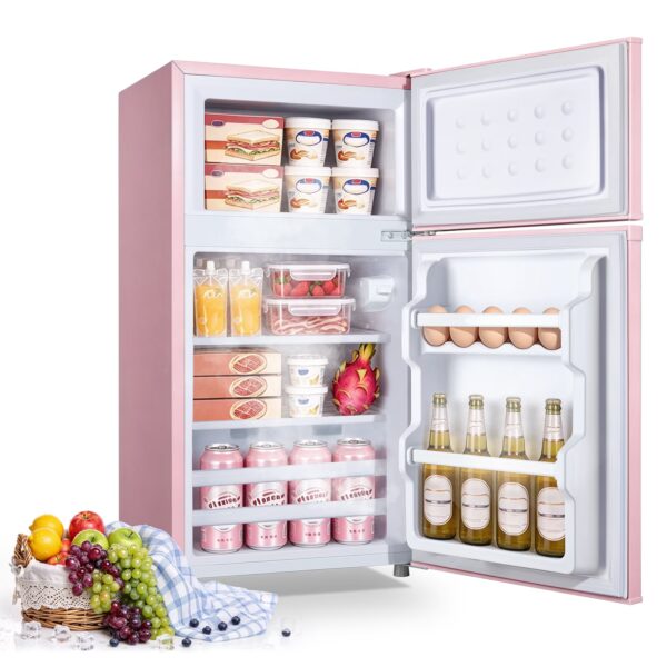 2.0 Cu.Ft Tacool Small Refrigerators with Freezer, Mini Fridge with Removable Shelves, 2 Door, Office, Bedroom, Pink