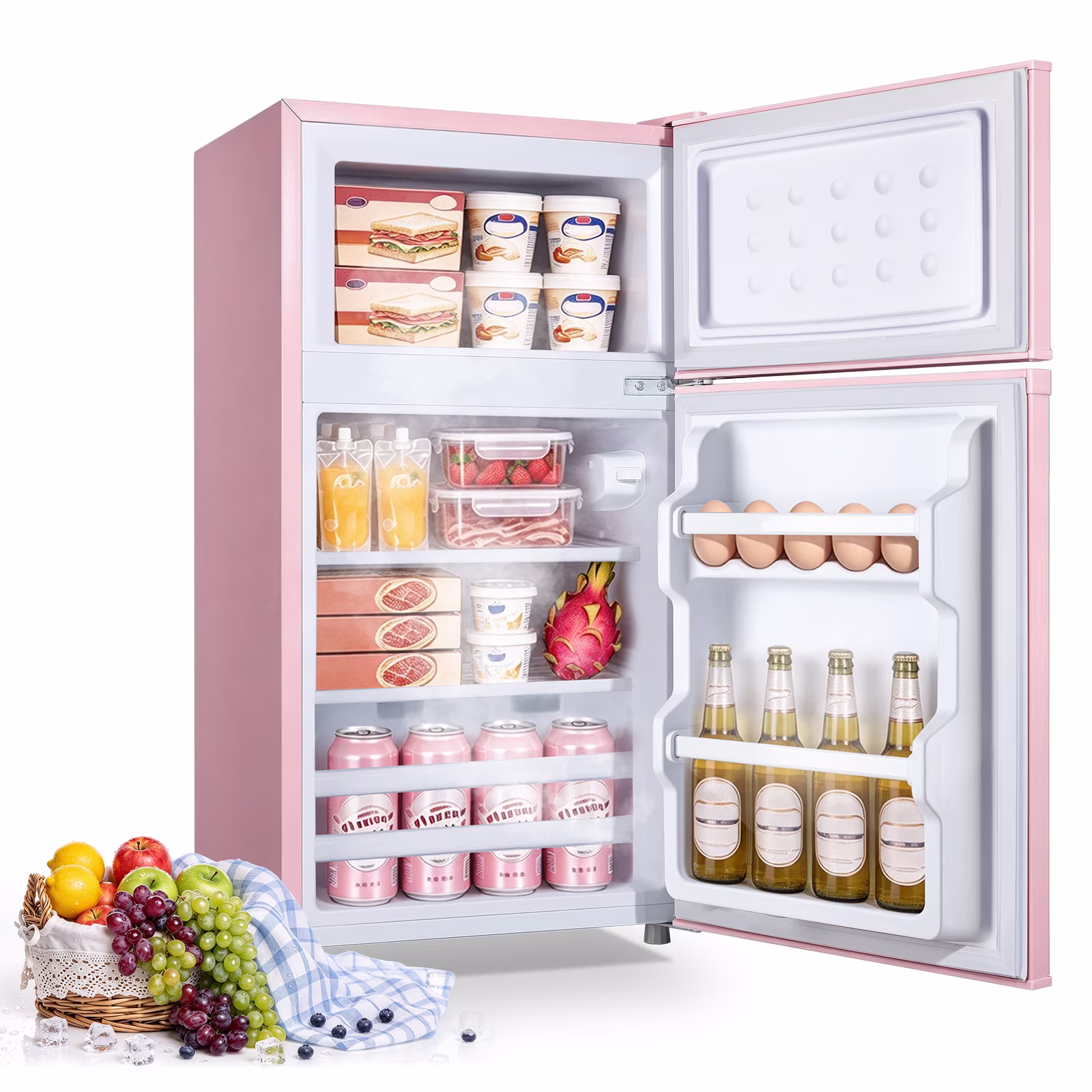 2.0 Cu.Ft Tacool Small Refrigerators with Freezer, Mini Fridge with Removable Shelves, 2 Door, Office, Bedroom, Pink