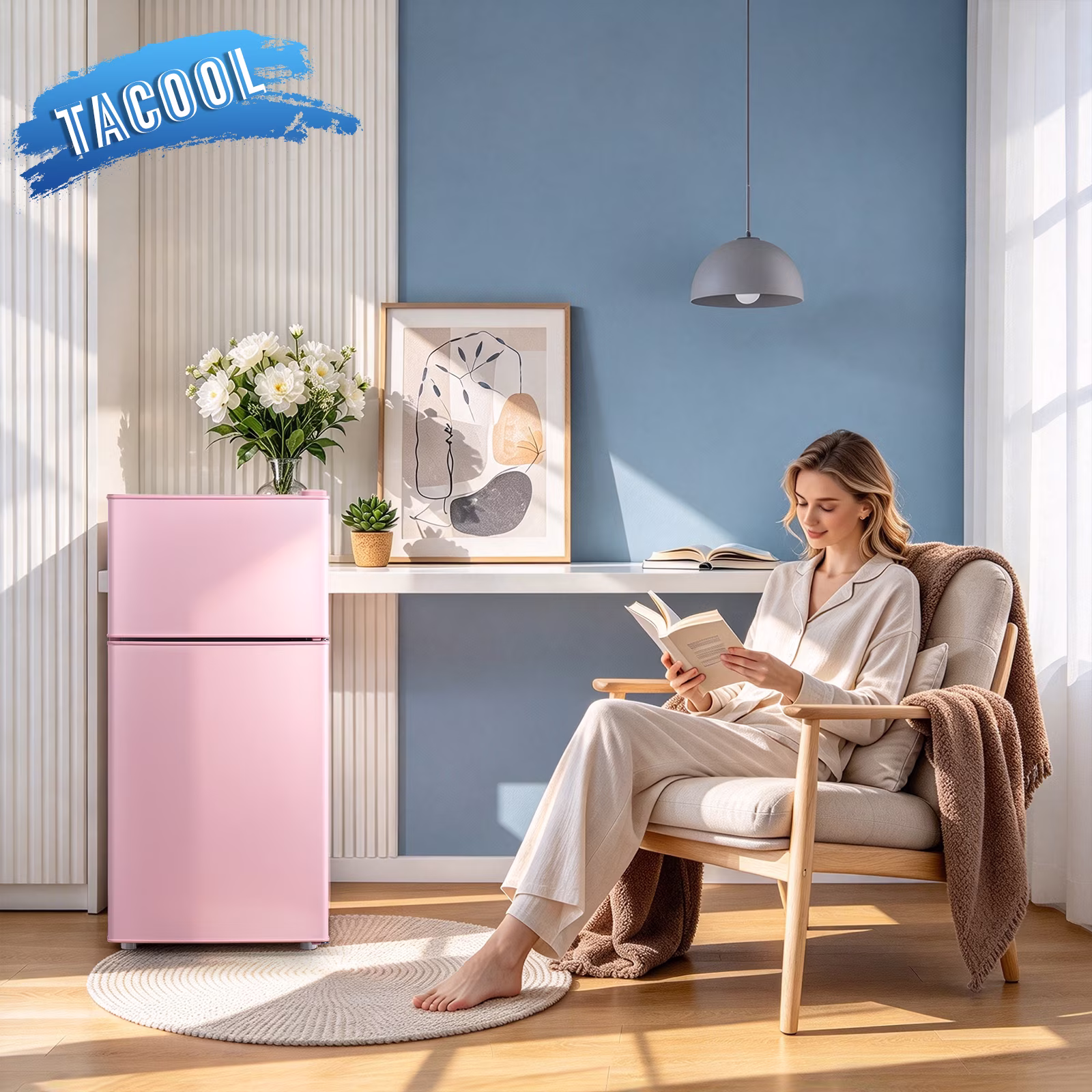 2.0 Cu.Ft Tacool Small Refrigerators with Freezer, Mini Fridge with Removable Shelves, 2 Door, Office, Bedroom, Pink - Image 2