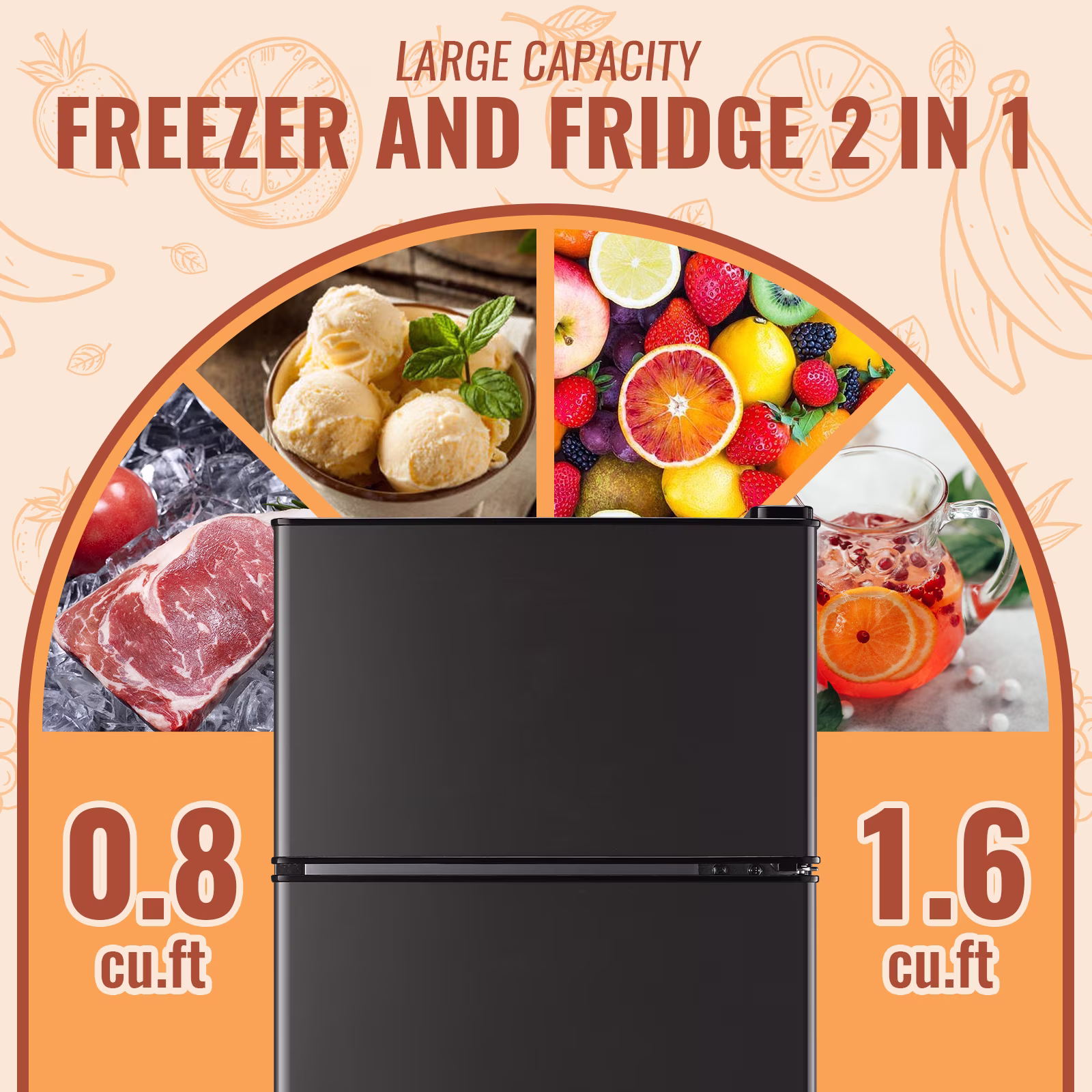2.4 Cu.Ft Mini Fridge Small Refrigerator with Freezer 2 Removable Plastic Shelves Two Door Gray New - Image 4