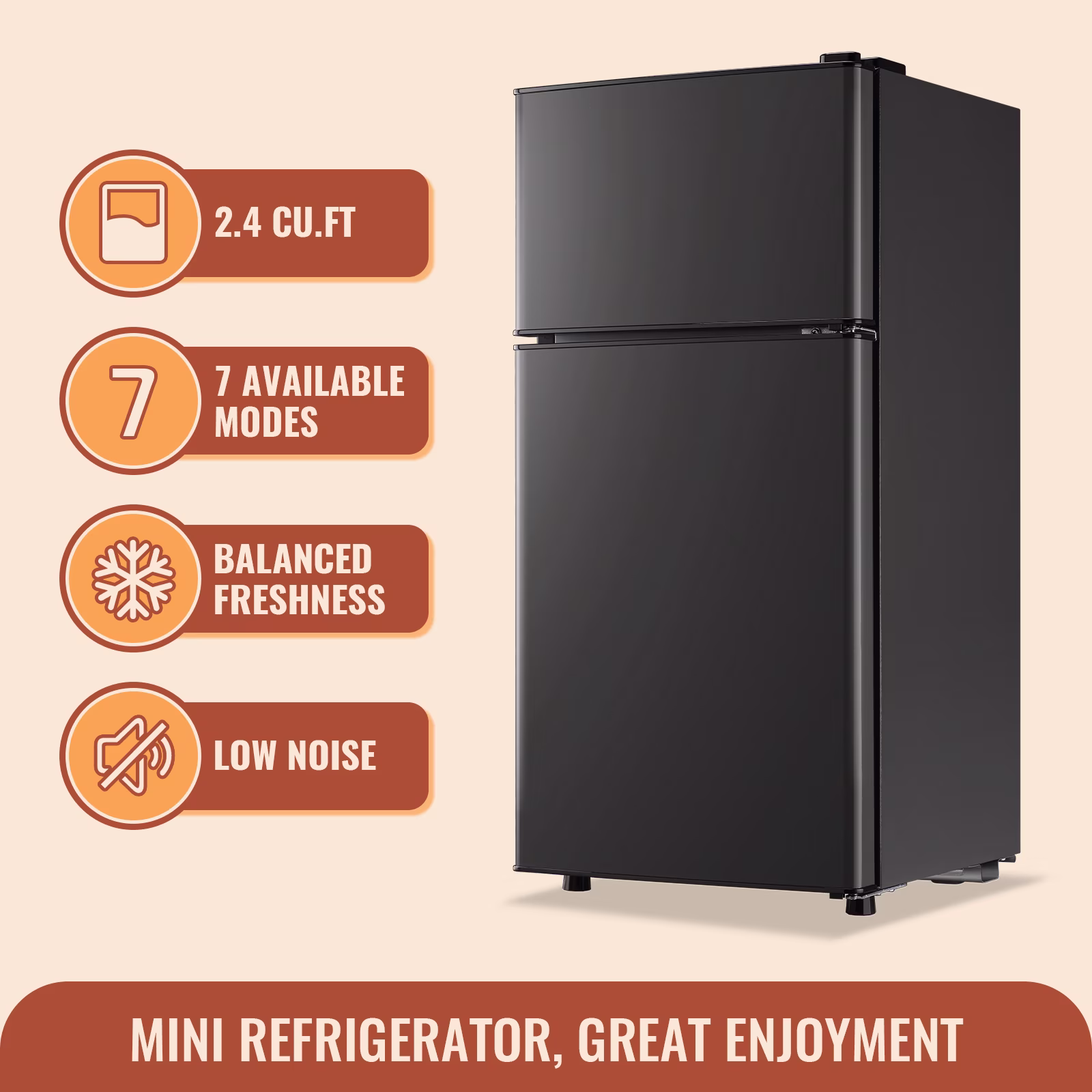 2.4 Cu.Ft Mini Fridge Small Refrigerator with Freezer 2 Removable Plastic Shelves Two Door Gray New - Image 2