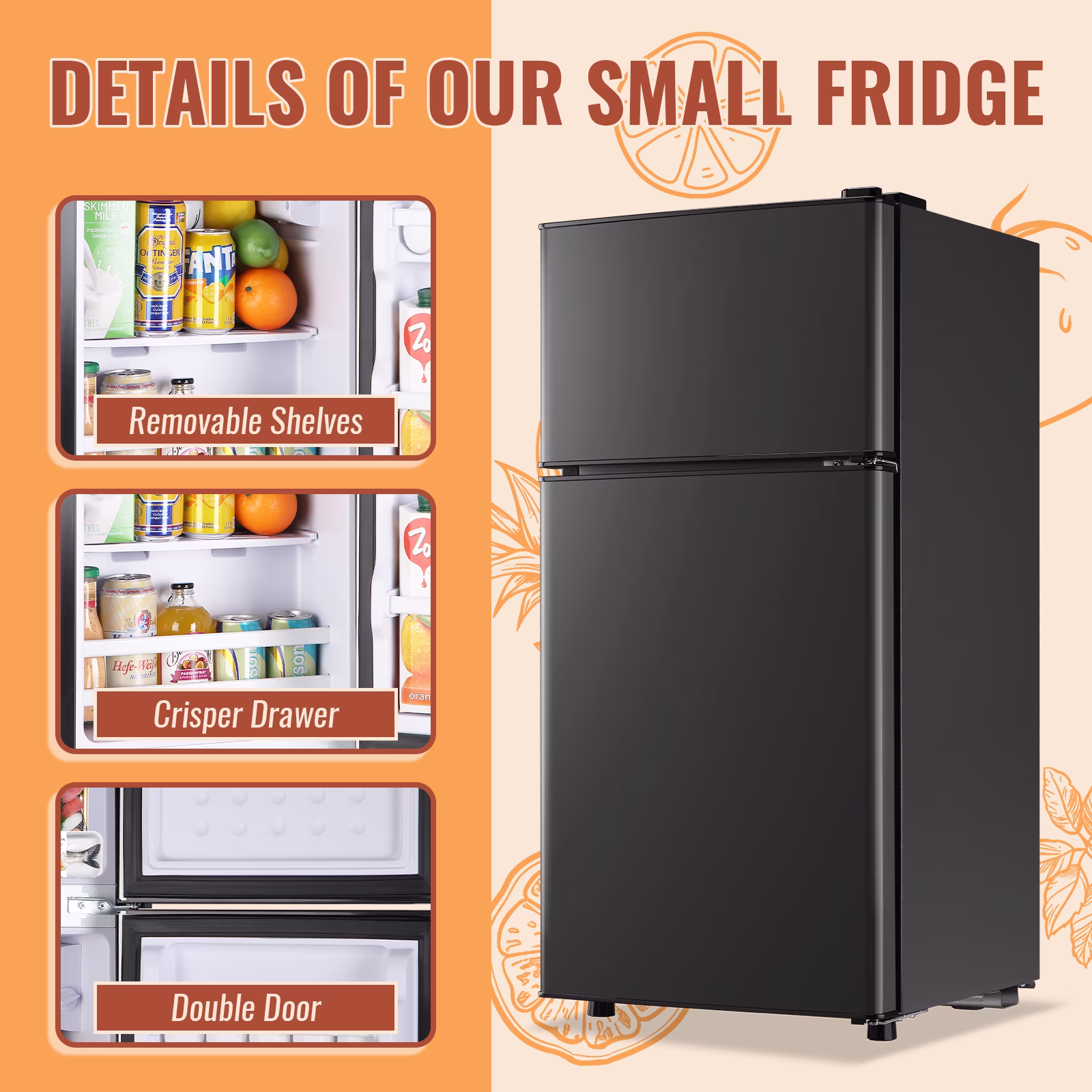 2.4 Cu.Ft Mini Fridge Small Refrigerator with Freezer 2 Removable Plastic Shelves Two Door Gray New - Image 5
