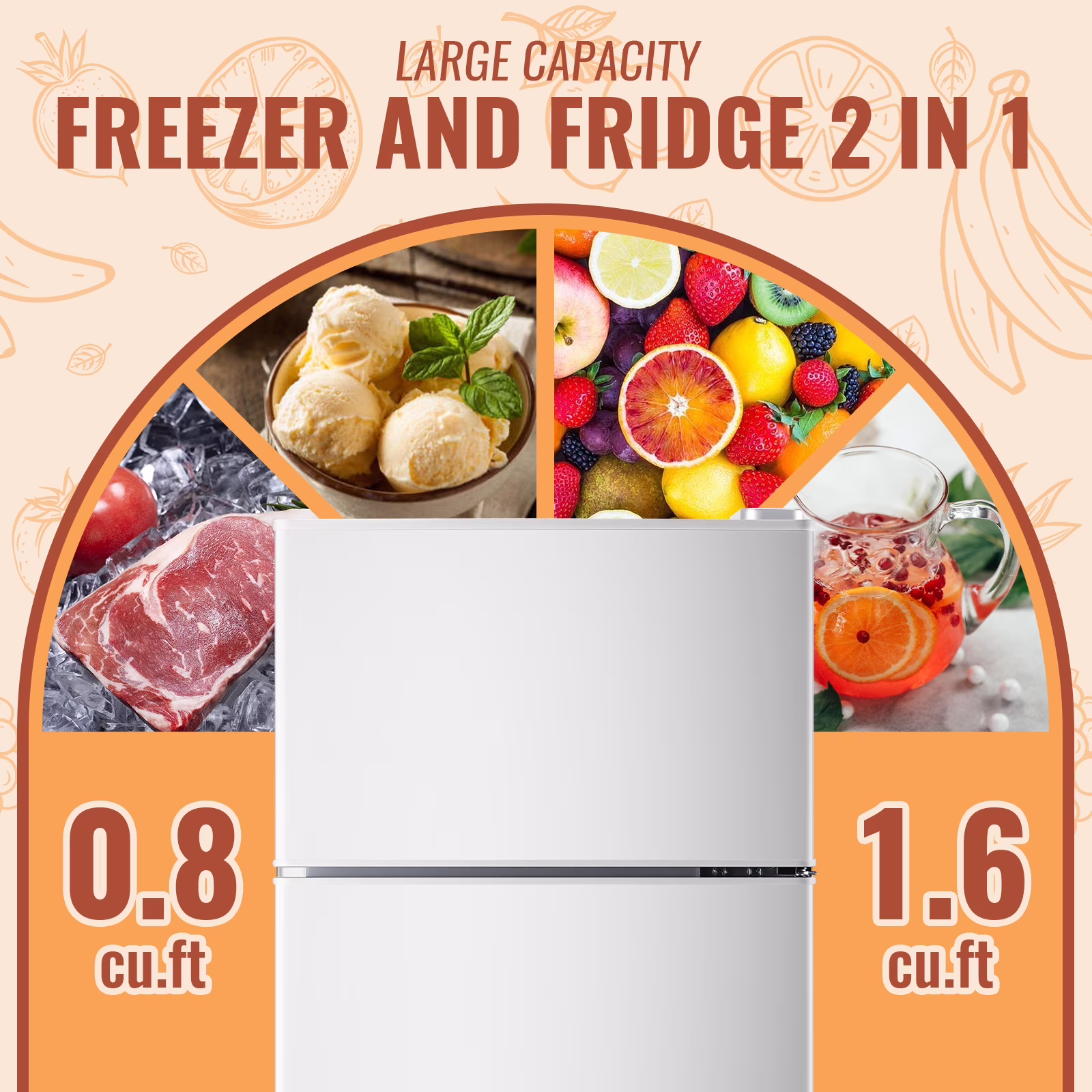 2.4 Cu.Ft Mini Fridge Small Refrigerator with Freezer 2 Removable Plastic Shelves Two Door White New - Image 2