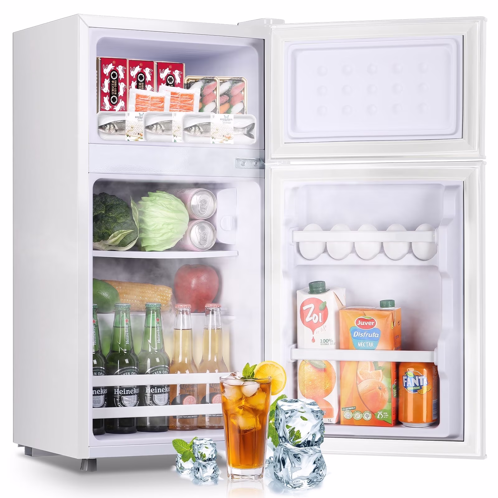 2.4 Cu.Ft Mini Fridge Small Refrigerator with Freezer 2 Removable Plastic Shelves Two Door White New