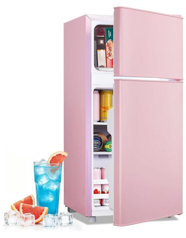 2.4 Cu.Ft Small Refrigerator with Freezer Mini Fridge Removable Shelves Compact Under Counter Unit for Apartment Dorm Office Pink 15x14.6x30.8 Inch Two Door Design