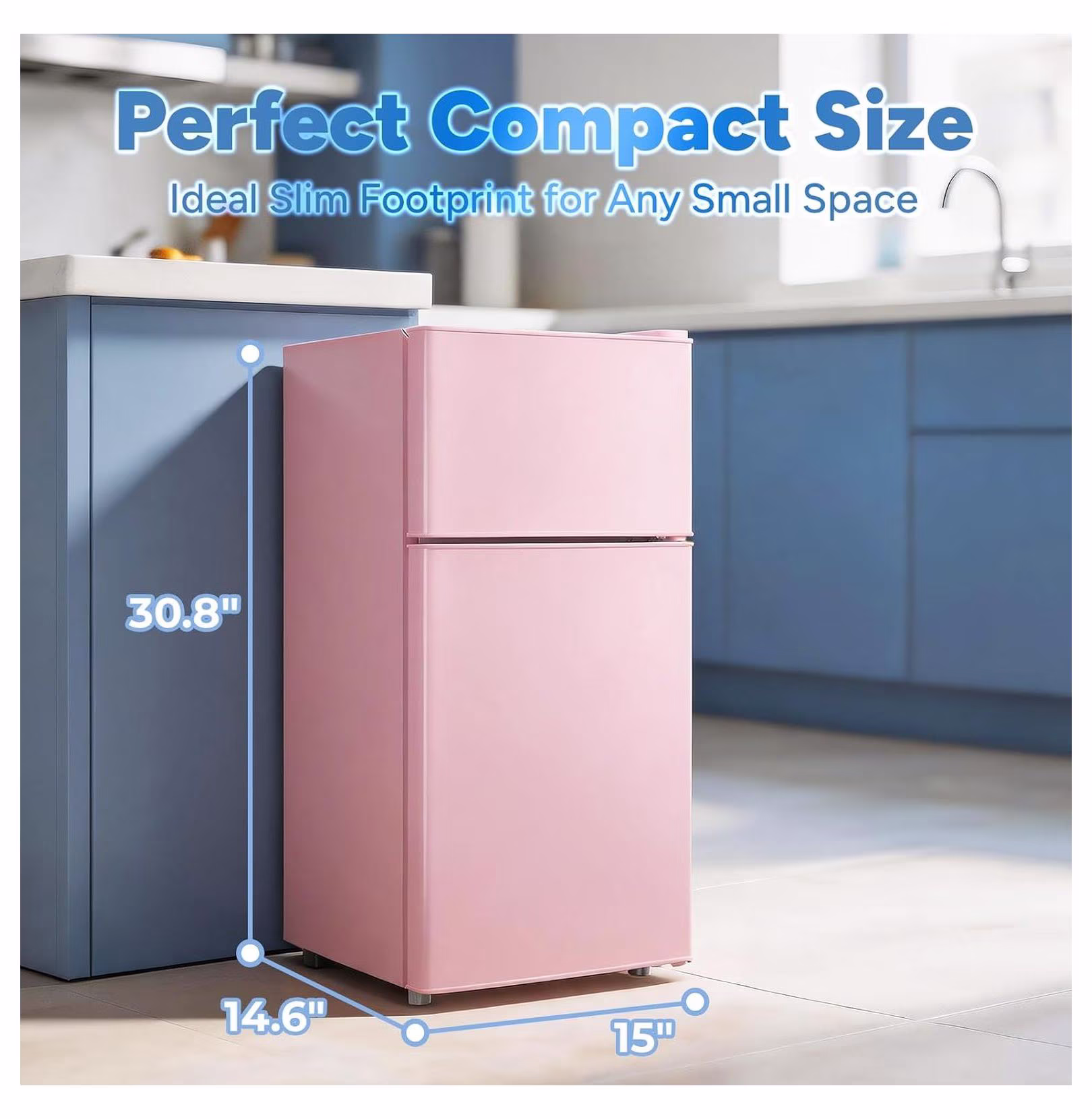2.4 Cu.Ft Small Refrigerator with Freezer Mini Fridge Removable Shelves Compact Under Counter Unit for Apartment Dorm Office Pink 15x14.6x30.8 Inch Two Door Design - Image 5
