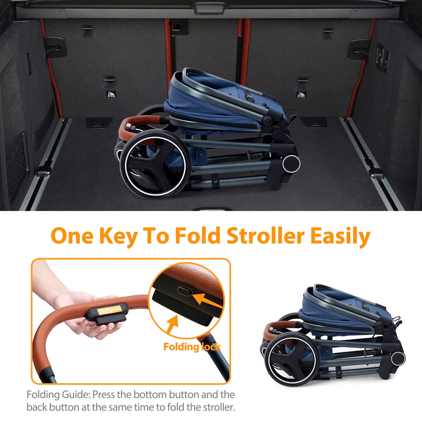 2-in-1 Bassinet Stroller, Lightweight Foldable Baby Stroller with Reversible Seat, Adjustable Canopy & All-Terrain Wheels for Newborns 0-3 Years - Image 2