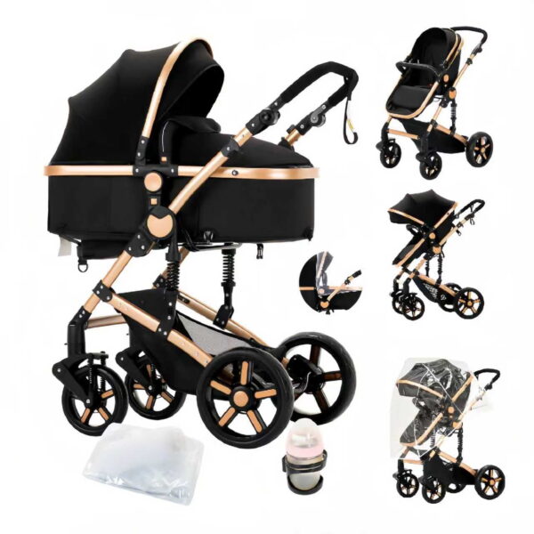 2 in 1 Portable Baby Stroller Convertible Baby Pushchair with Storage Bag for Newborns and Toddlers,Foldable,Unisex(Black Gold)