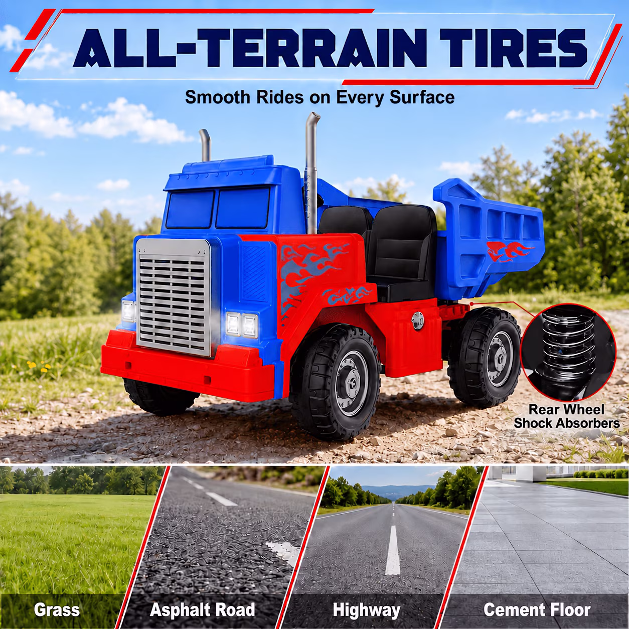2-Seater Ride On Dump Truck 24V 2/4WD For Kids - 2.4G Remote Control And Kid Manuel, Dump Bed, Light And Music, 2x180w, 3-6mph, With Traffic Cones, Helmet And Shovel, Soft Start, Best Surprise For Ki - Image 5