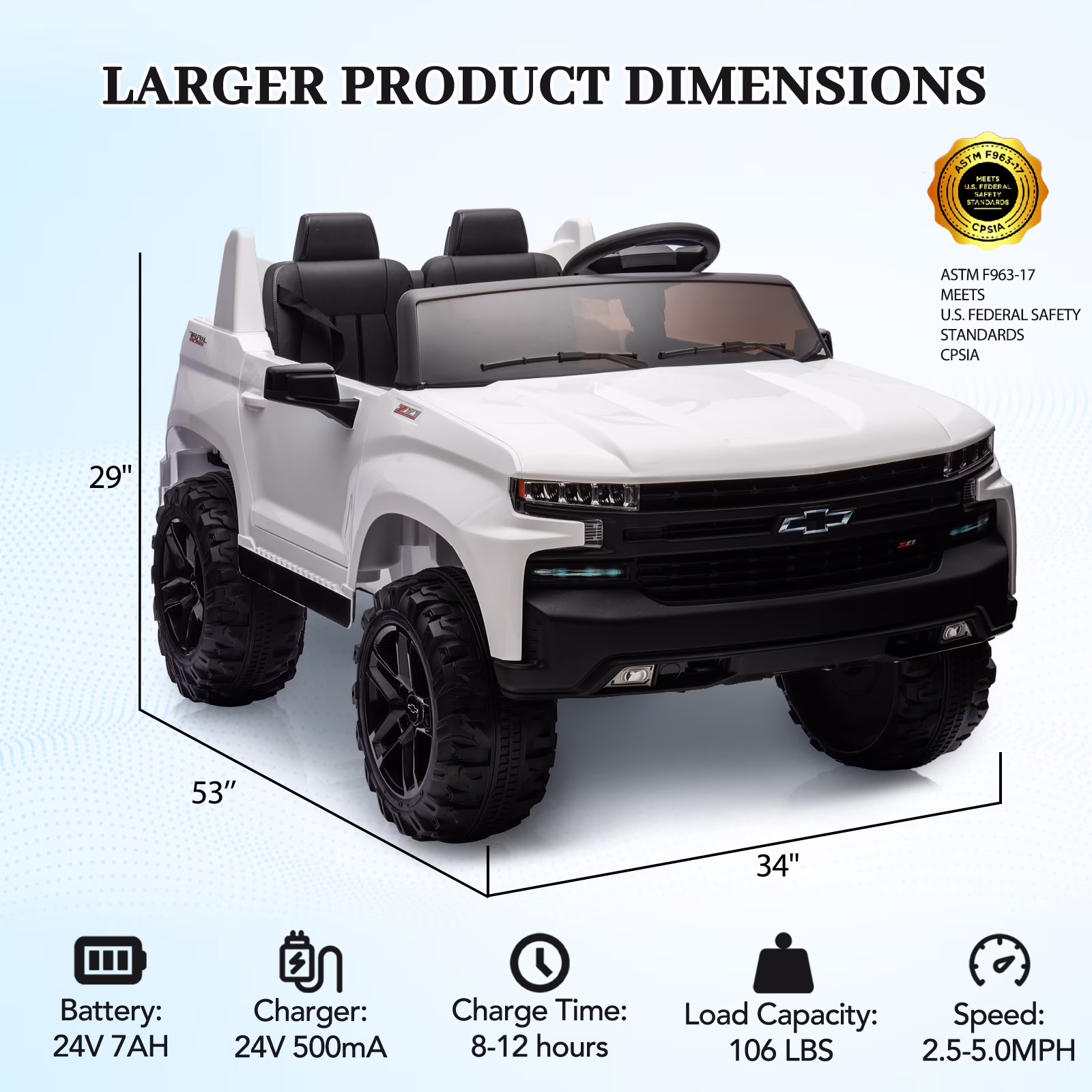 2-Seater Ride on Truck Car ChevroletSilver-adoKids Electric Vehicle 24v Battery Powered with Remote Control, LED Lights, MP3, Bluetooth, 2 Doors Open - Image 2