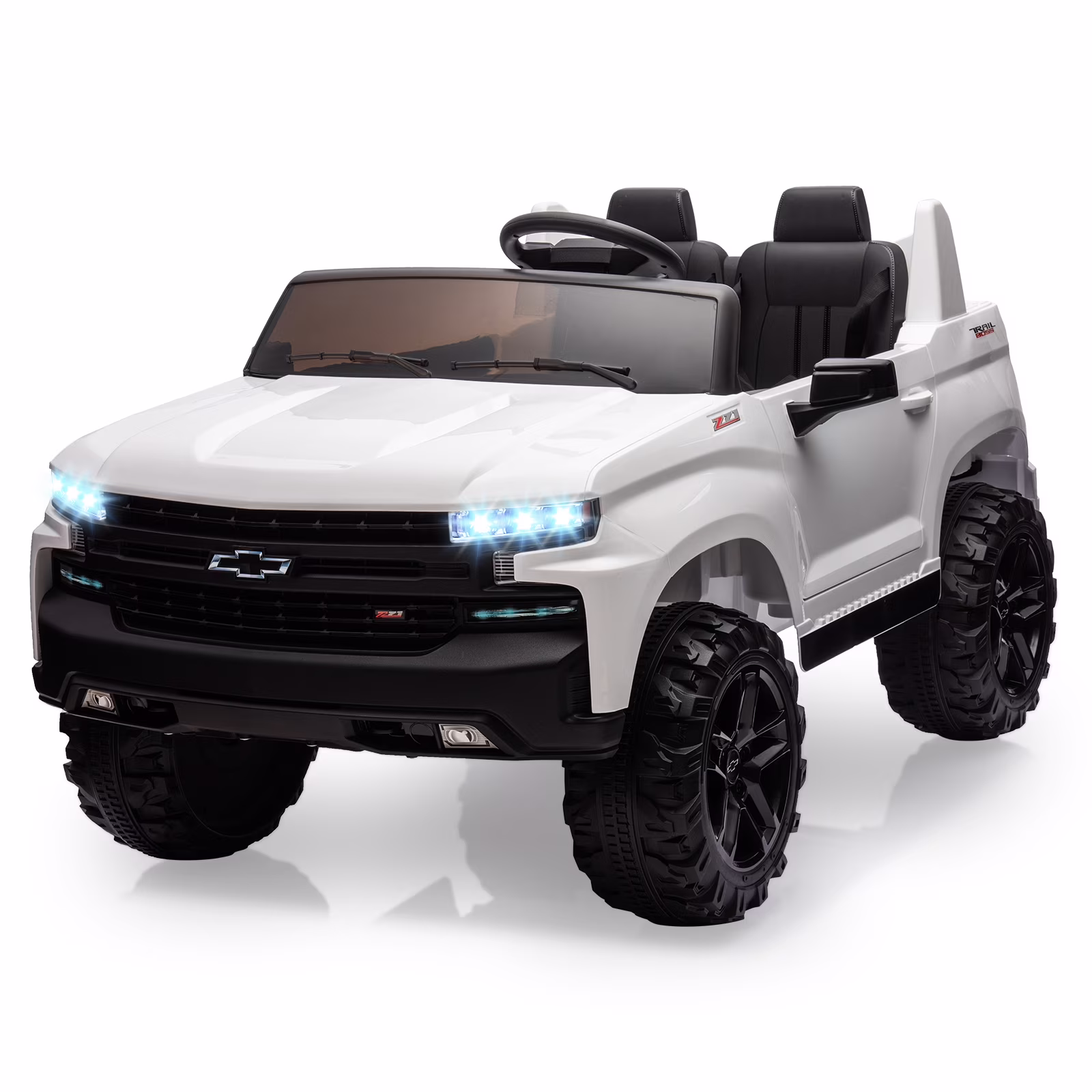 2-Seater Ride on Truck Car ChevroletSilver-adoKids Electric Vehicle 24v Battery Powered with Remote Control, LED Lights, MP3, Bluetooth, 2 Doors Open