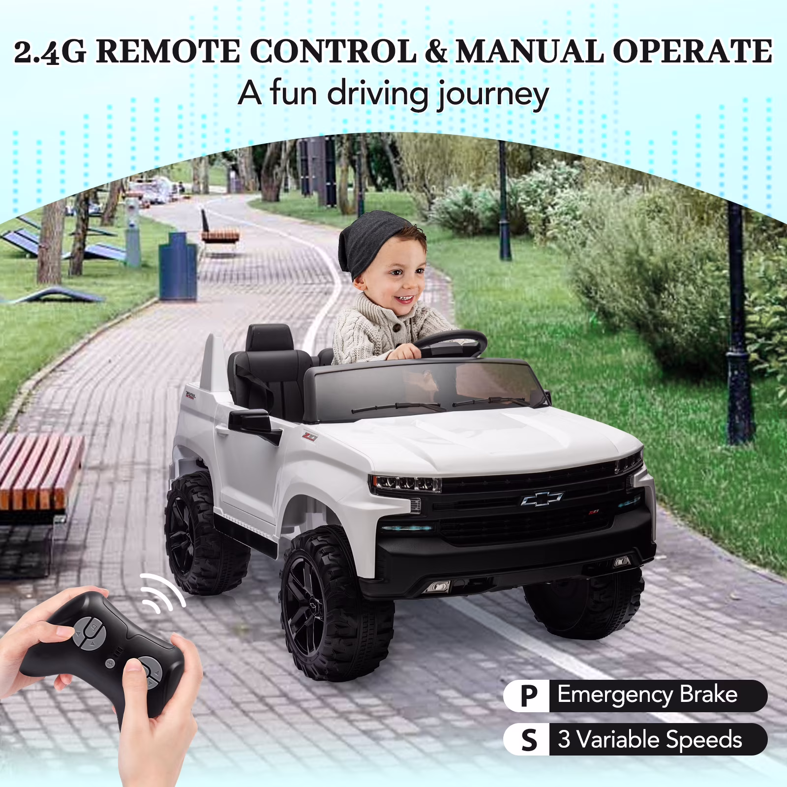 2-Seater Ride on Truck Car ChevroletSilver-adoKids Electric Vehicle 24v Battery Powered with Remote Control, LED Lights, MP3, Bluetooth, 2 Doors Open - Image 5