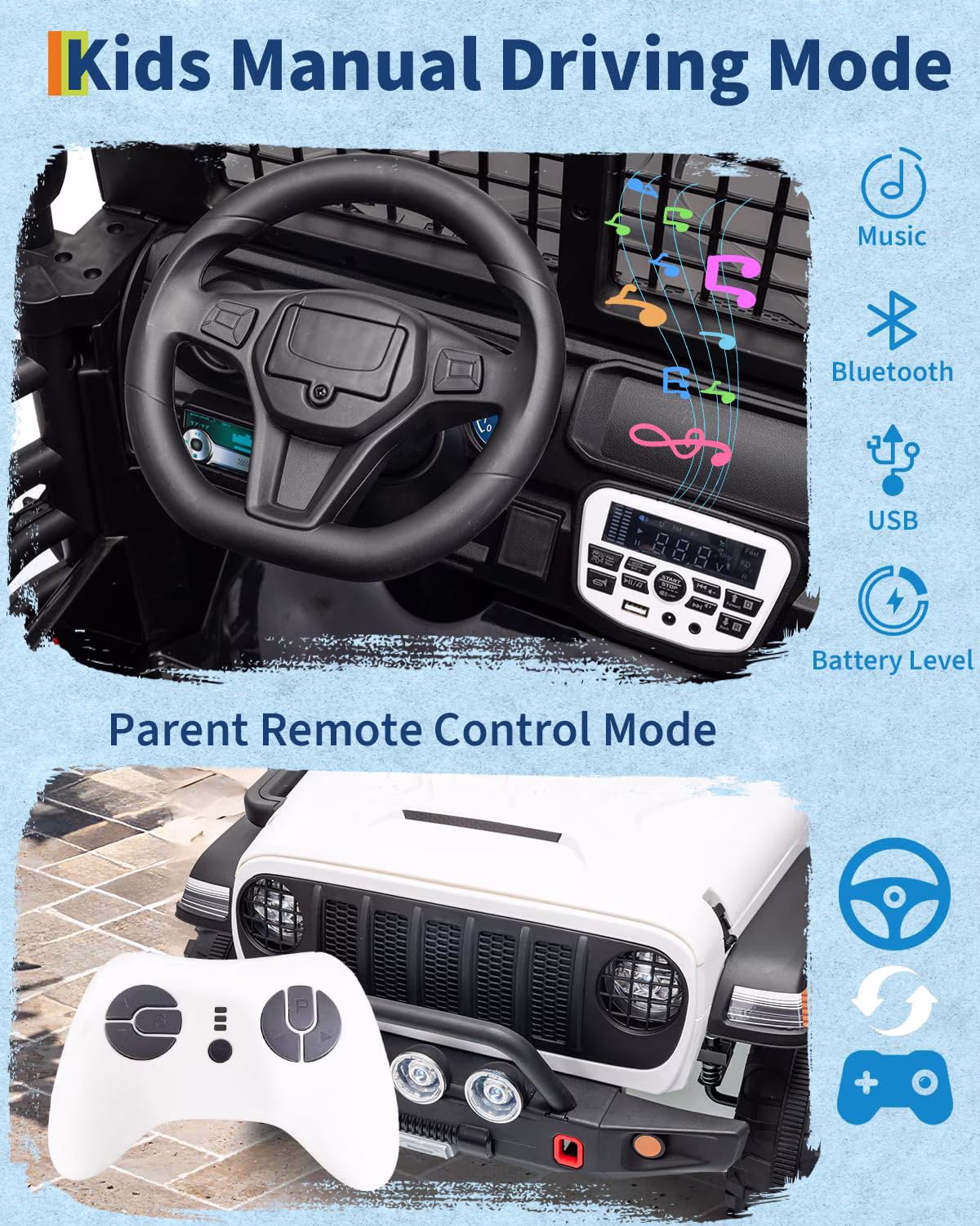 2 Seats Kids Ride on Car with Remote Control, 20" Large Seat for Two 3-8 Years Children, 24V 2x200W Battery Powered Toy Vehicle, Max Speed 4mph with LED Light, Music, Horn, USB Port - Image 4