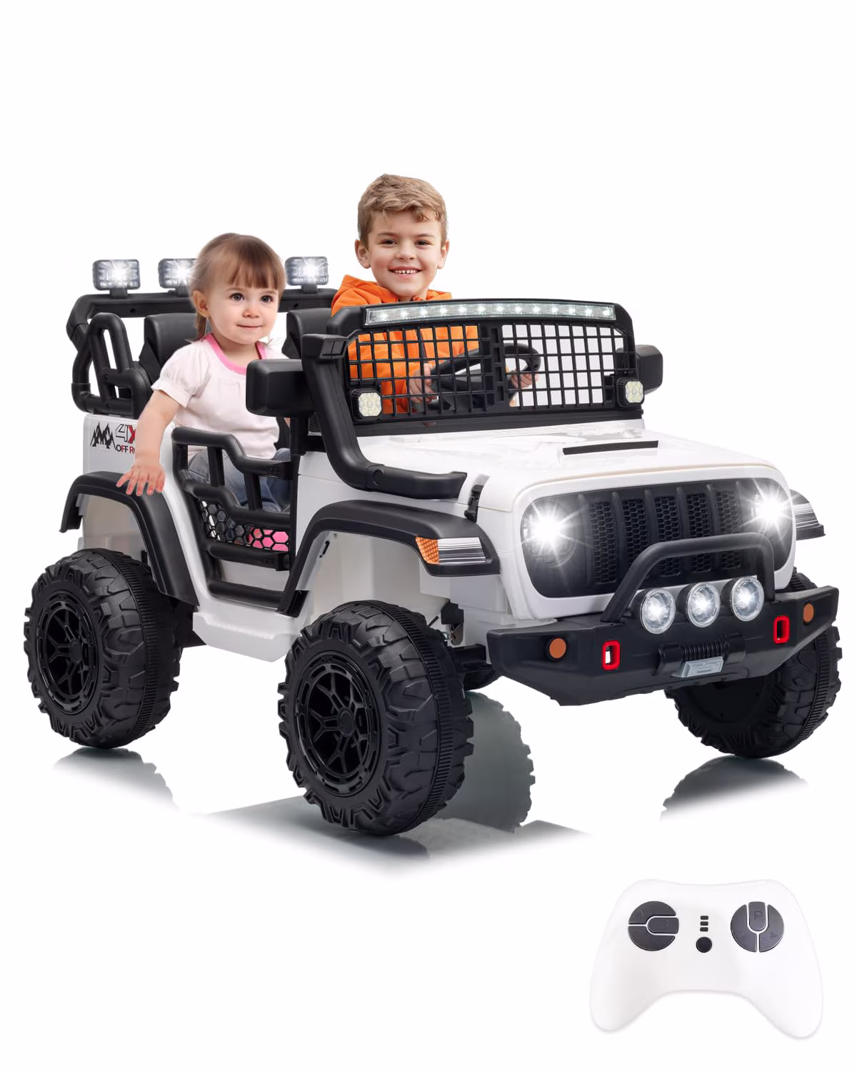 2 Seats Kids Ride on Car with Remote Control, 20" Large Seat for Two 3-8 Years Children, 24V 2x200W Battery Powered Toy Vehicle, Max Speed 4mph with LED Light, Music, Horn, USB Port