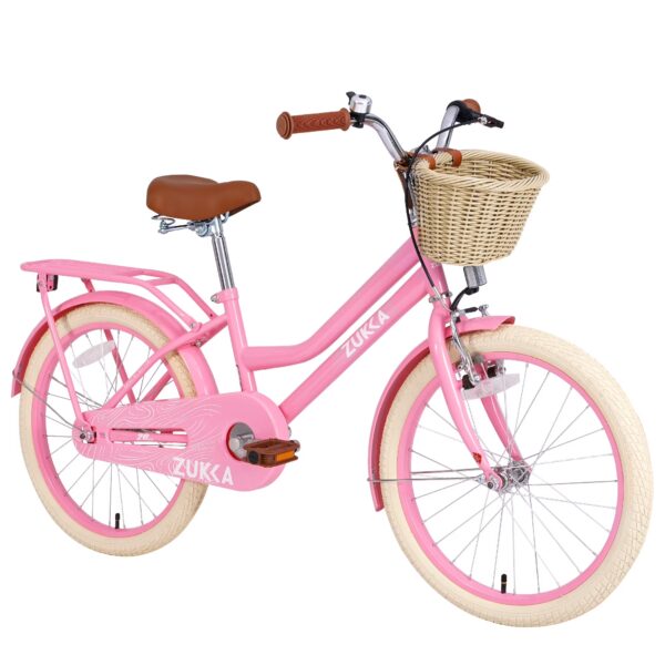 20" Girls Bike for 7-10 Years Old Kids, Holaki Kids Bicycle with Basket & Lightweight, Comfortable City Bikes with Rear Rack and Basket, Pink