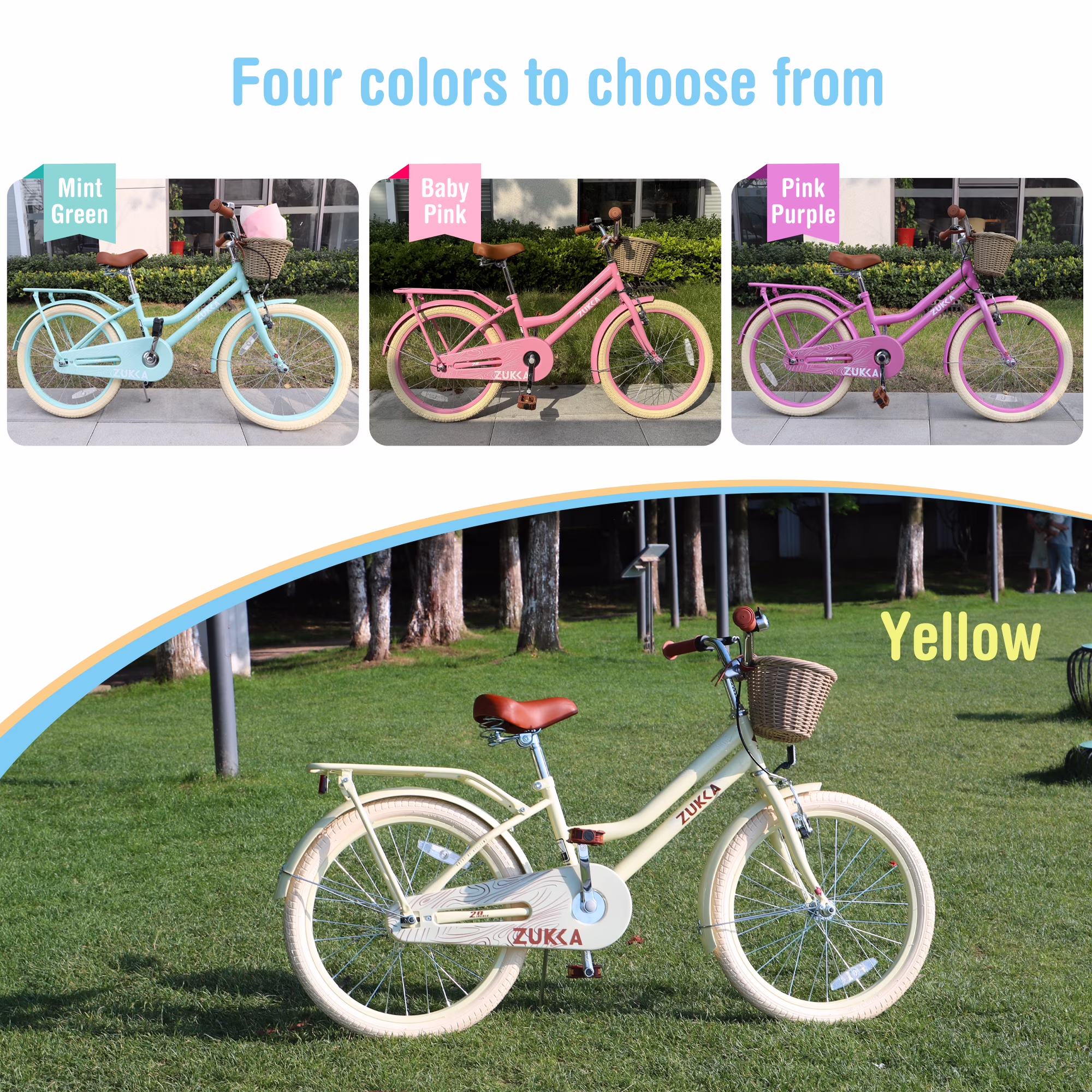 Aukfa 20 inch Girls Bikes, Beach Cruiser Bike Children's Bicycle with Basket for Girls Youth, Pink - Image 3