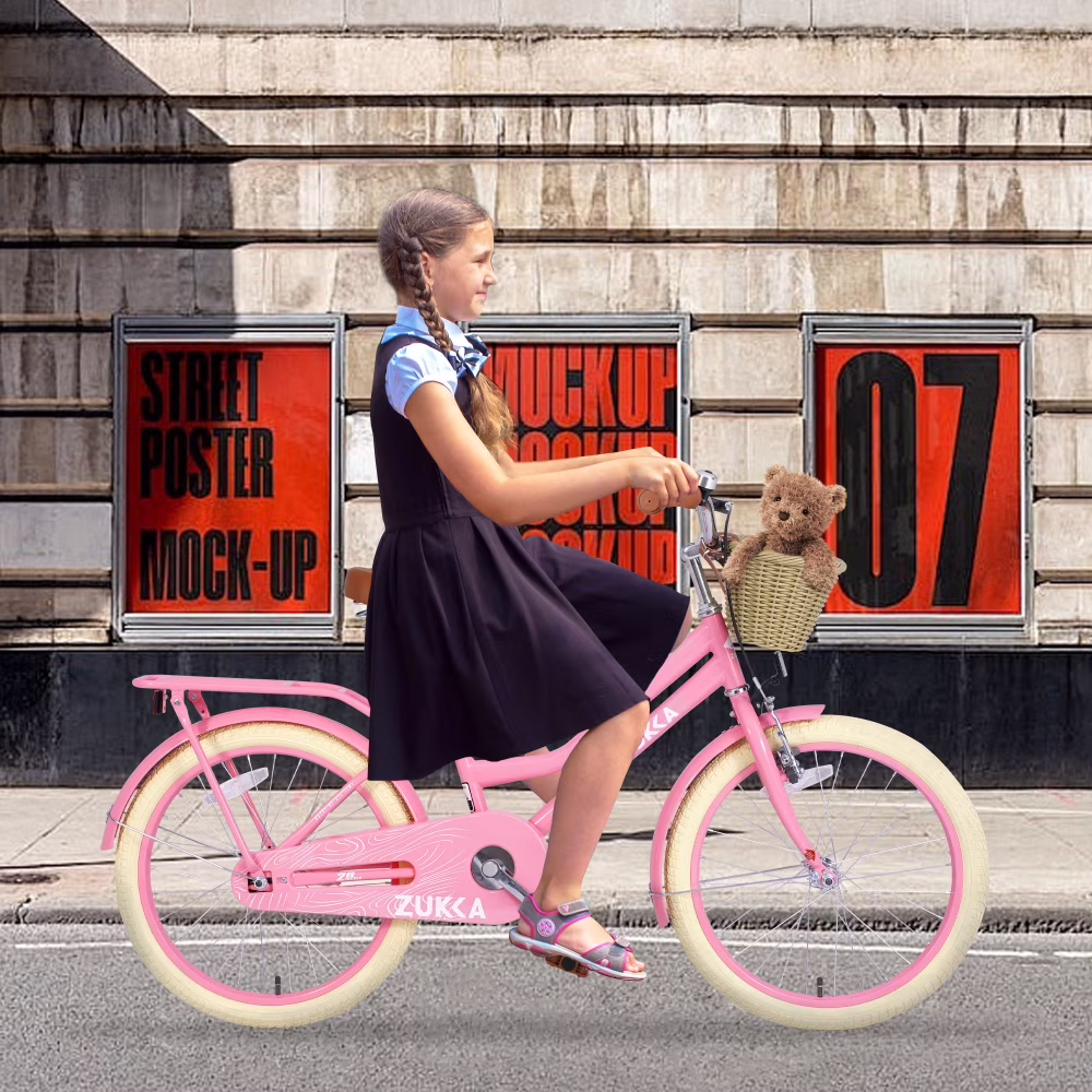 20 Inch Girls Bike for Ages 7-10, Kids Bicycle with Basket, Front V-Brake & Rear Coaster Brake, Single Speed, Light Pink - Image 5
