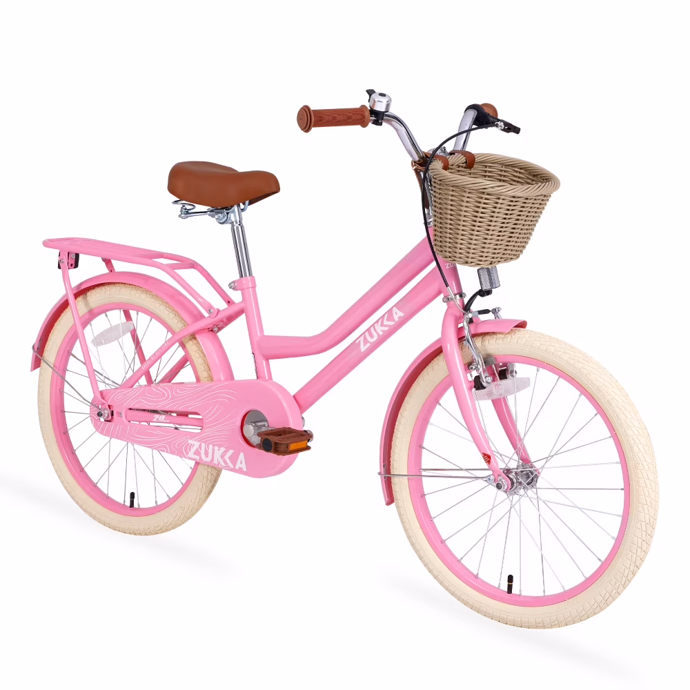 20 Inch Girls Bike for Ages 7-10, Kids Bicycle with Basket, Front V-Brake & Rear Coaster Brake, Single Speed, Light Pink