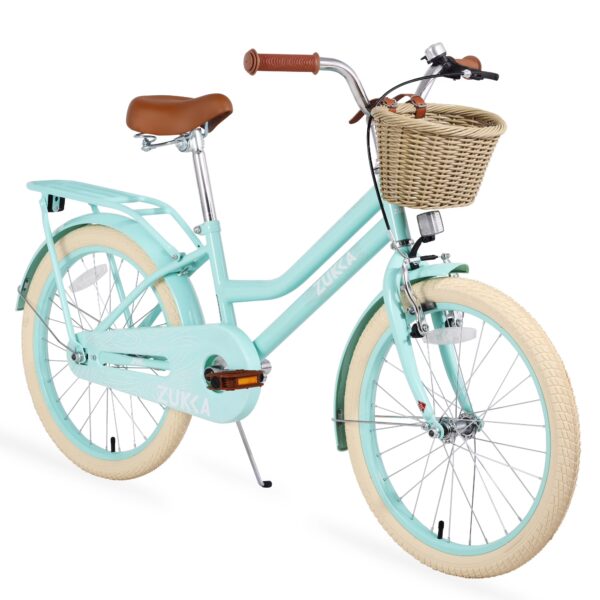 20 Inch Girls Bike for Ages 7-10 Years, Mint Green Kids Bicycle with Basket, Single Speed Outdoor Bike with Front V-Brake and Rear Coaster Brake, High-Strength Carbon Steel Frame, No Training Wheels
