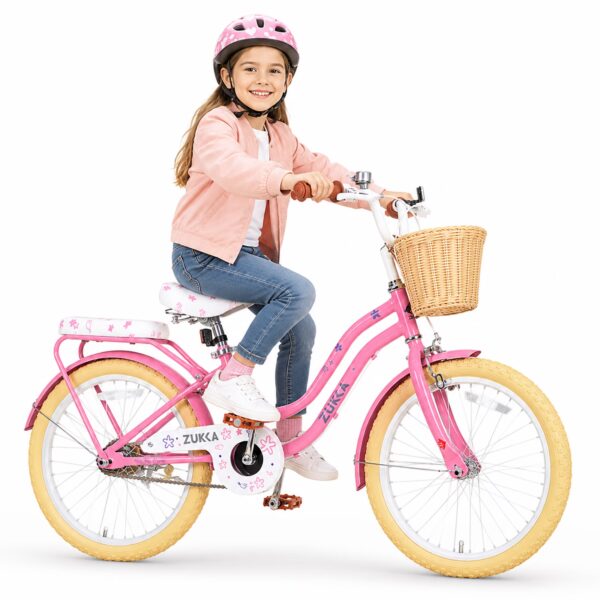 20 Inch Girls Bike with Basket for Kids Age 7-10, Single Speed Children Bicycle with Front Caliper & Rear Band Brakes, Carbon Steel Frame Outdoor Bicycle for Rider Height 48"-61", Pink