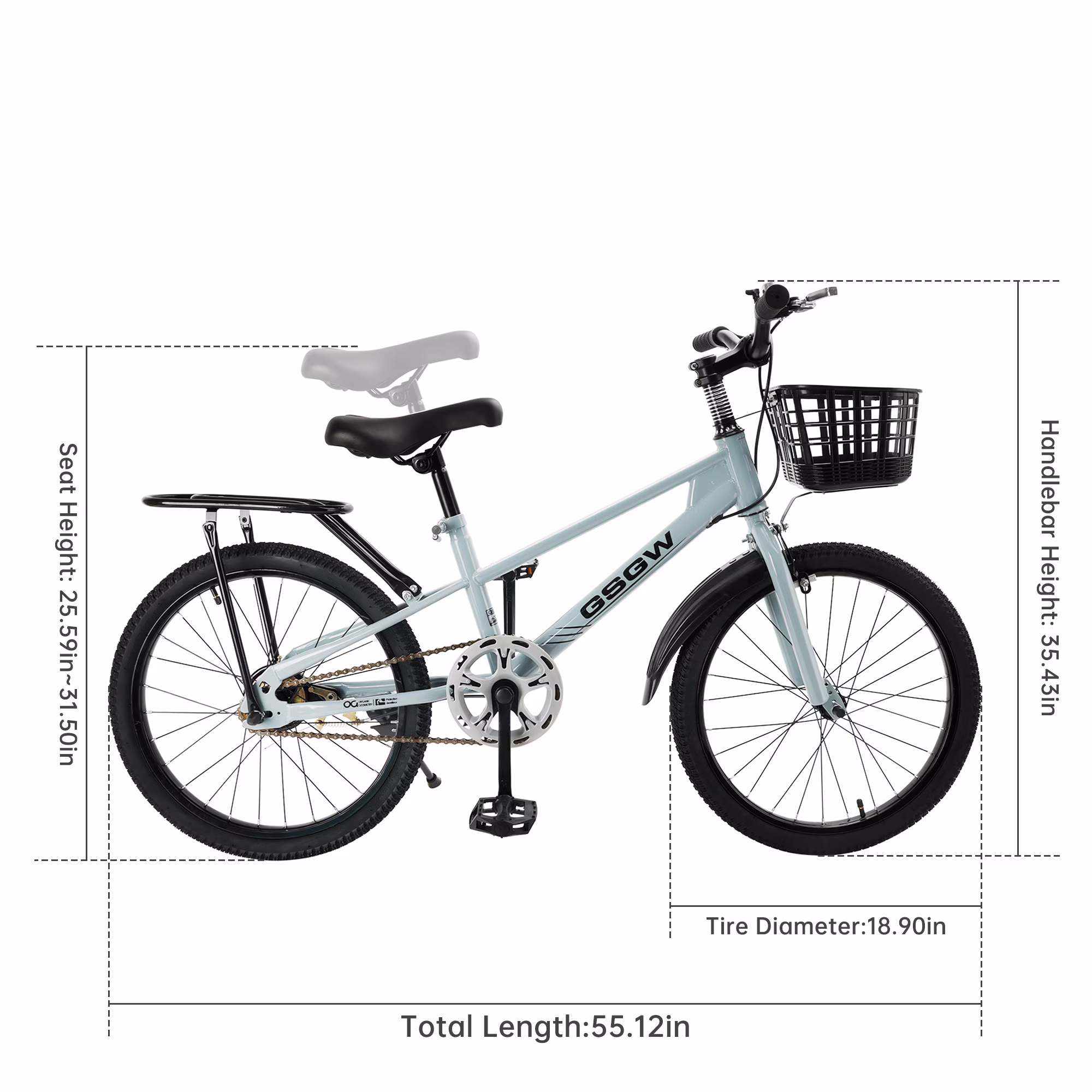 20 Inch Kids Bike, Children's Bicycle For Age 6-12 Years old Girls Boys with Basket, Air Pump and Bike Bag - Image 3