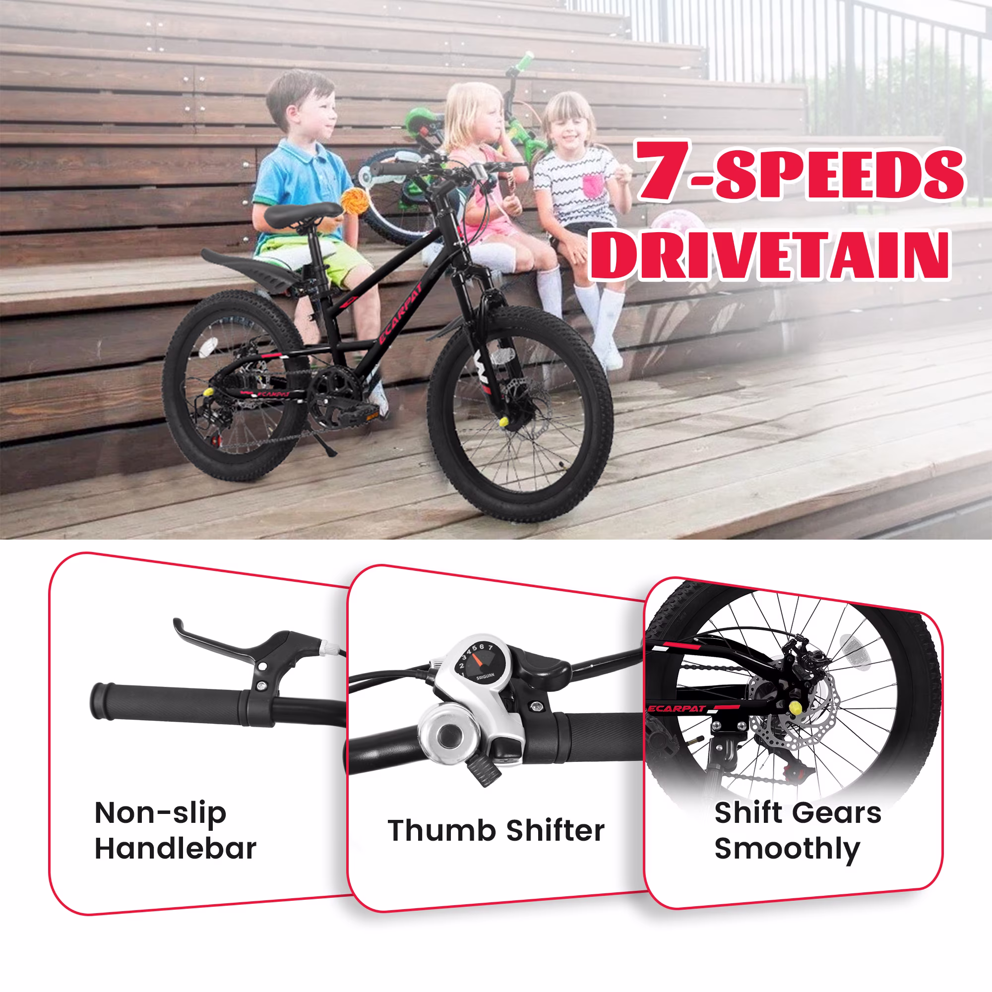 20 Inch Kids Bike for Boys and Girls Mountain Bike – 7-Speed Steel Frame MTB Bicycle with Disc Brakes, 20x2.125 Tires, Outdoor Riding for Ages 6 - Image 5