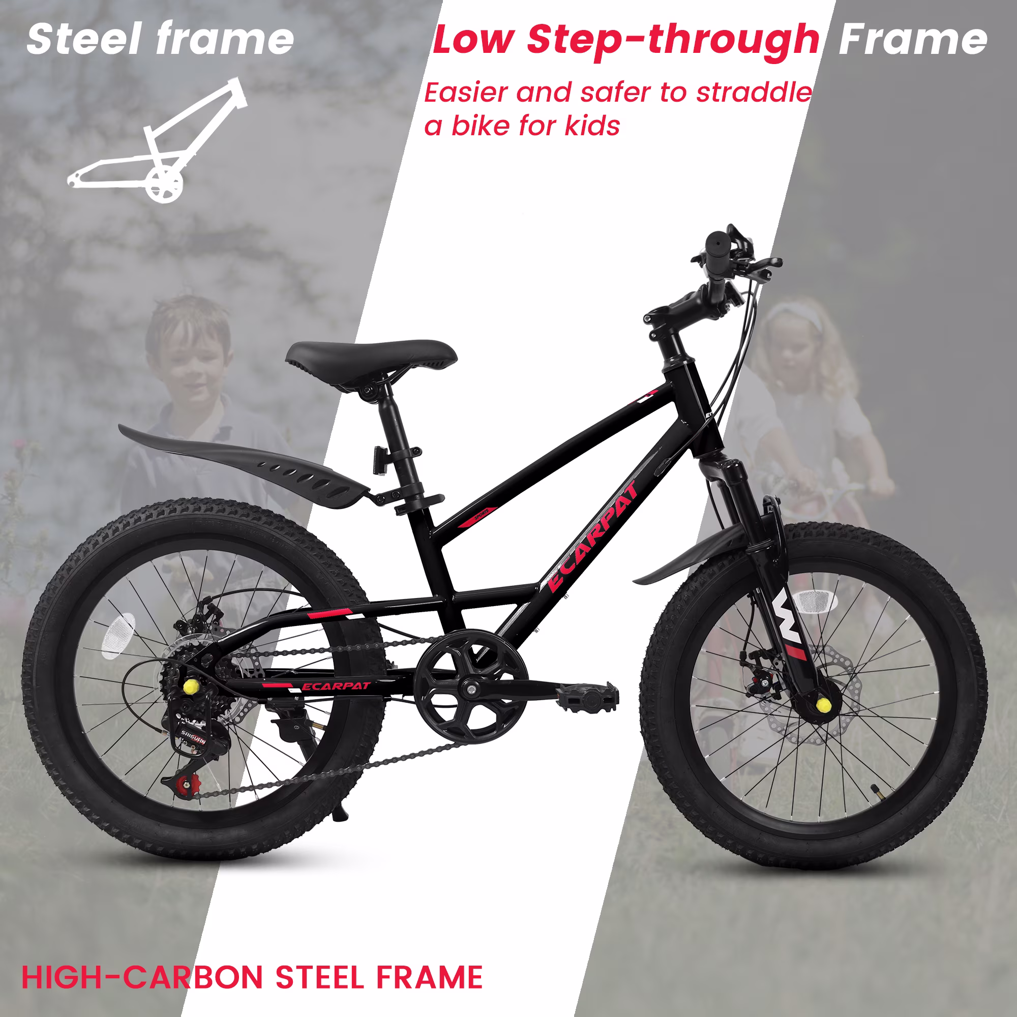 20 Inch Kids Bike for Boys and Girls Mountain Bike – 7-Speed Steel Frame MTB Bicycle with Disc Brakes, 20x2.125 Tires, Outdoor Riding for Ages 6 - Image 3
