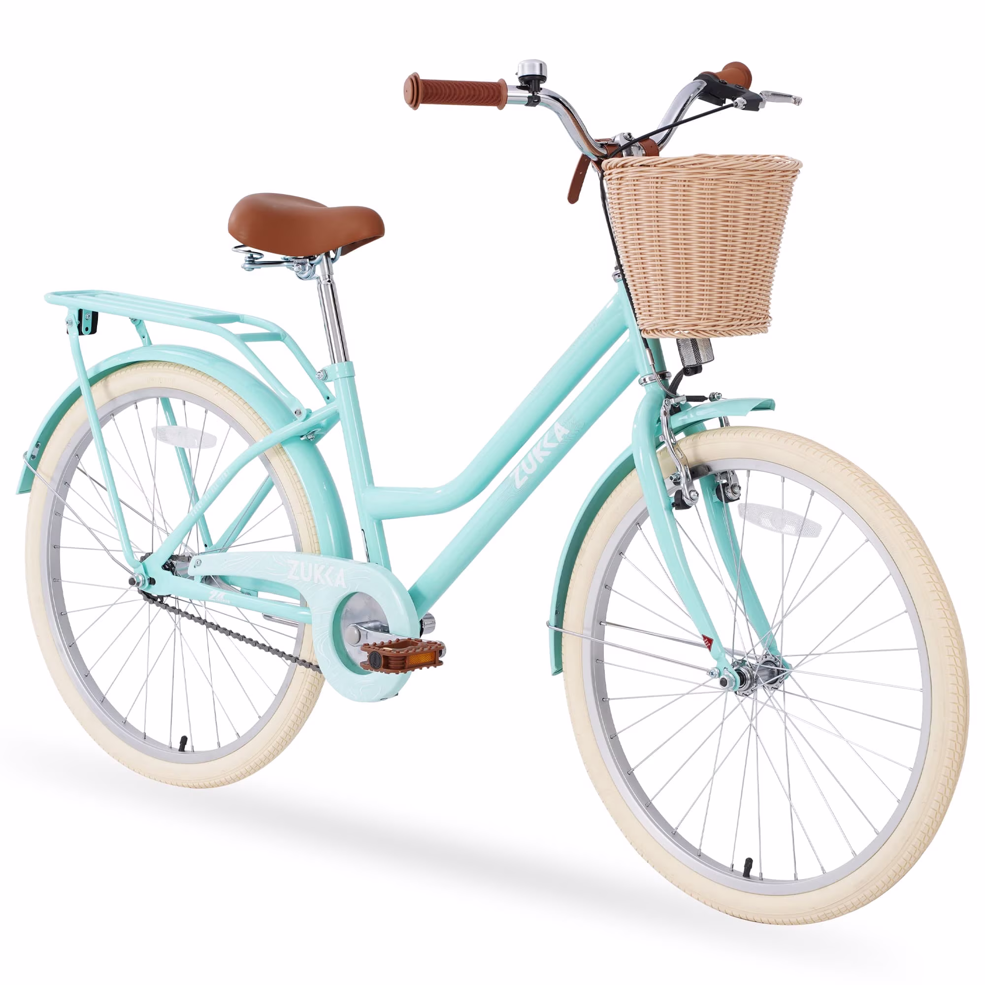 24 Inch Girls Bike for 10+ Years Old Teens, GCC Certified Kids Cruiser Bicycle with Woven Basket, Dual Brakes, Adjustable Seat, 85% Pre-Assembled
