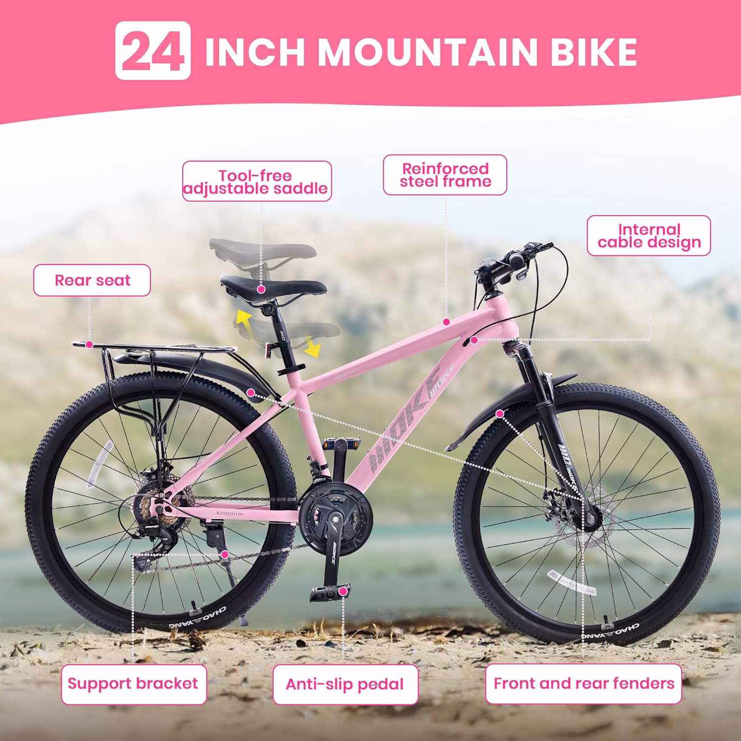 24 Inch Kids Mountain Bike with Rear Rack, DEYGIA 21-Speed Dual Disc Brakes & Suspension Fork, Ages 6 - Image 2
